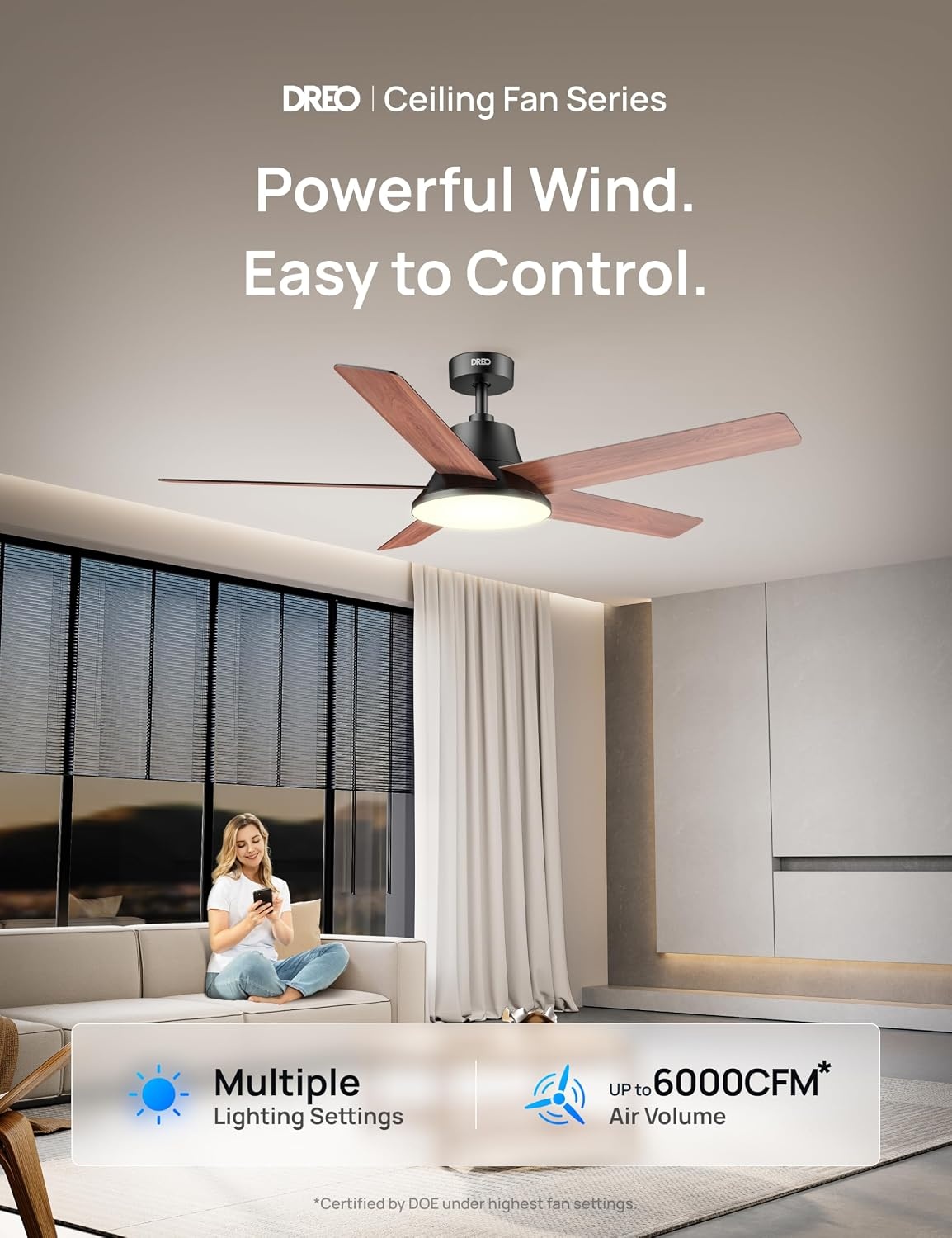 image:imageDREO Smart Ceiling Fan with Lights 52 Inch 12 Speeds amp 3 Fan Modes Stepless Dimmable LED Light Timer 22dB Quiet DC Motor RemoteAPPAlexa Control Silver Ceiling Fans Indoor 2026 UpgradedBlack