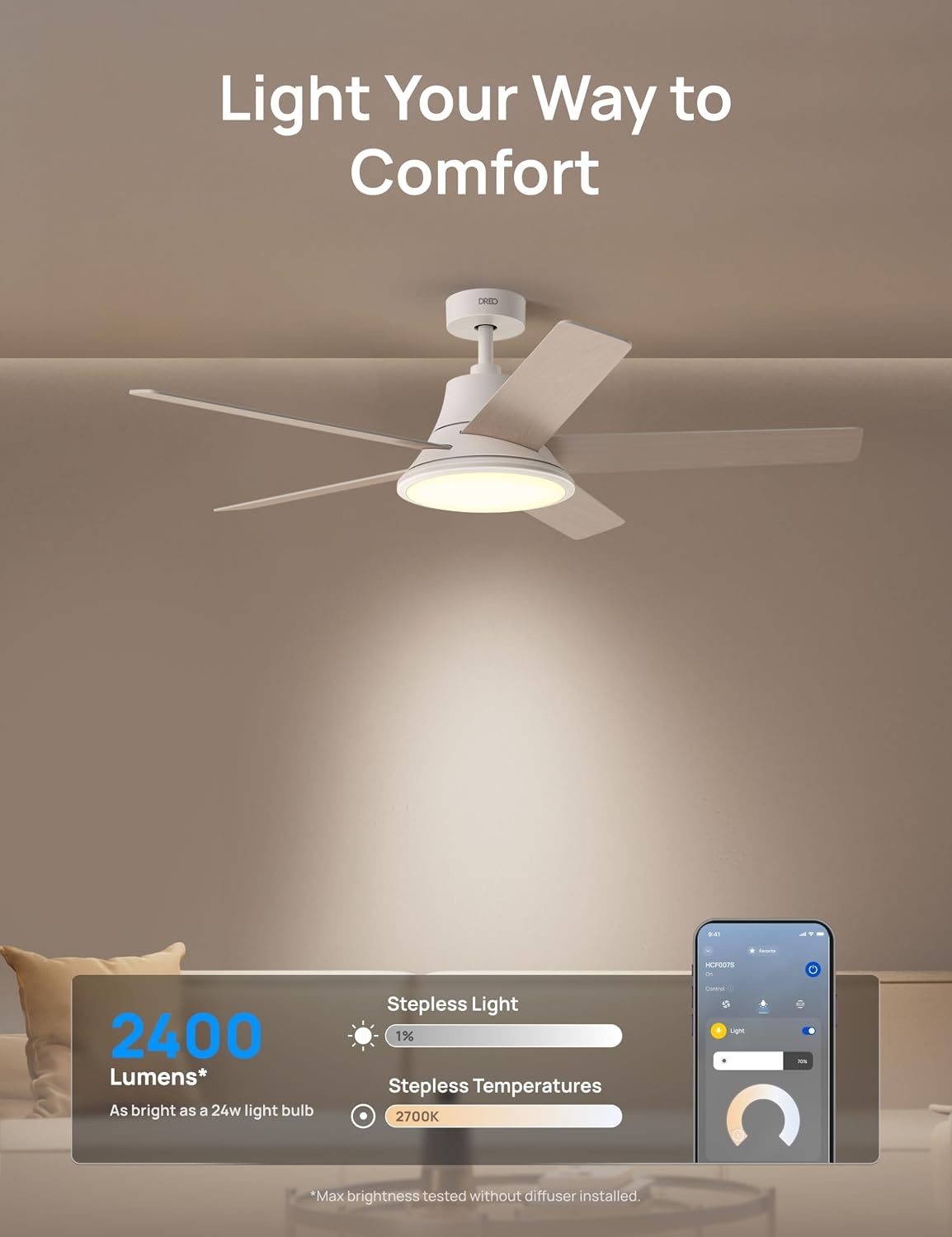 image:imageDREO Smart Ceiling Fan with Lights 52 Inch 12 Speeds amp 3 Fan Modes Stepless Dimmable LED Light Timer 22dB Quiet DC Motor RemoteAPPAlexa Control Silver Ceiling Fans Indoor 2026 UpgradedWhite