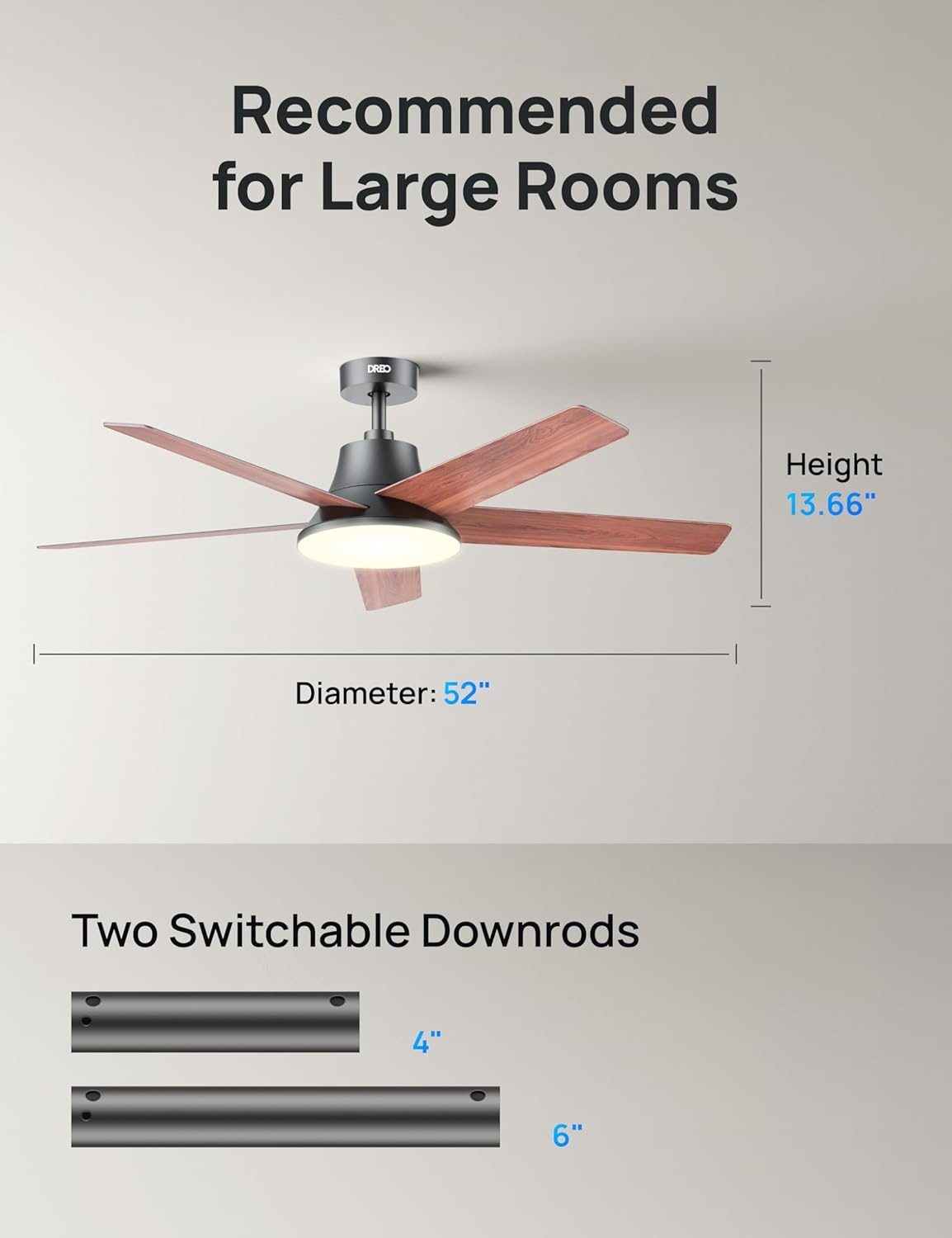image:imageDREO Smart Ceiling Fan with Lights 52 Inch 12 Speeds amp 3 Fan Modes Stepless Dimmable LED Light Timer 22dB Quiet DC Motor RemoteAPPAlexa Control Silver Ceiling Fans Indoor 2026 UpgradedBlack