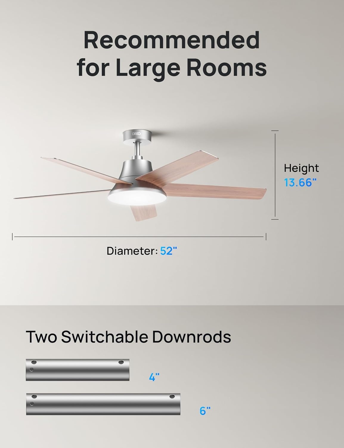 image:imageDREO Smart Ceiling Fan with Lights 52 Inch 12 Speeds amp 3 Fan Modes Stepless Dimmable LED Light Timer 22dB Quiet DC Motor RemoteAPPAlexa Control Silver Ceiling Fans Indoor 2026 UpgradedSilver