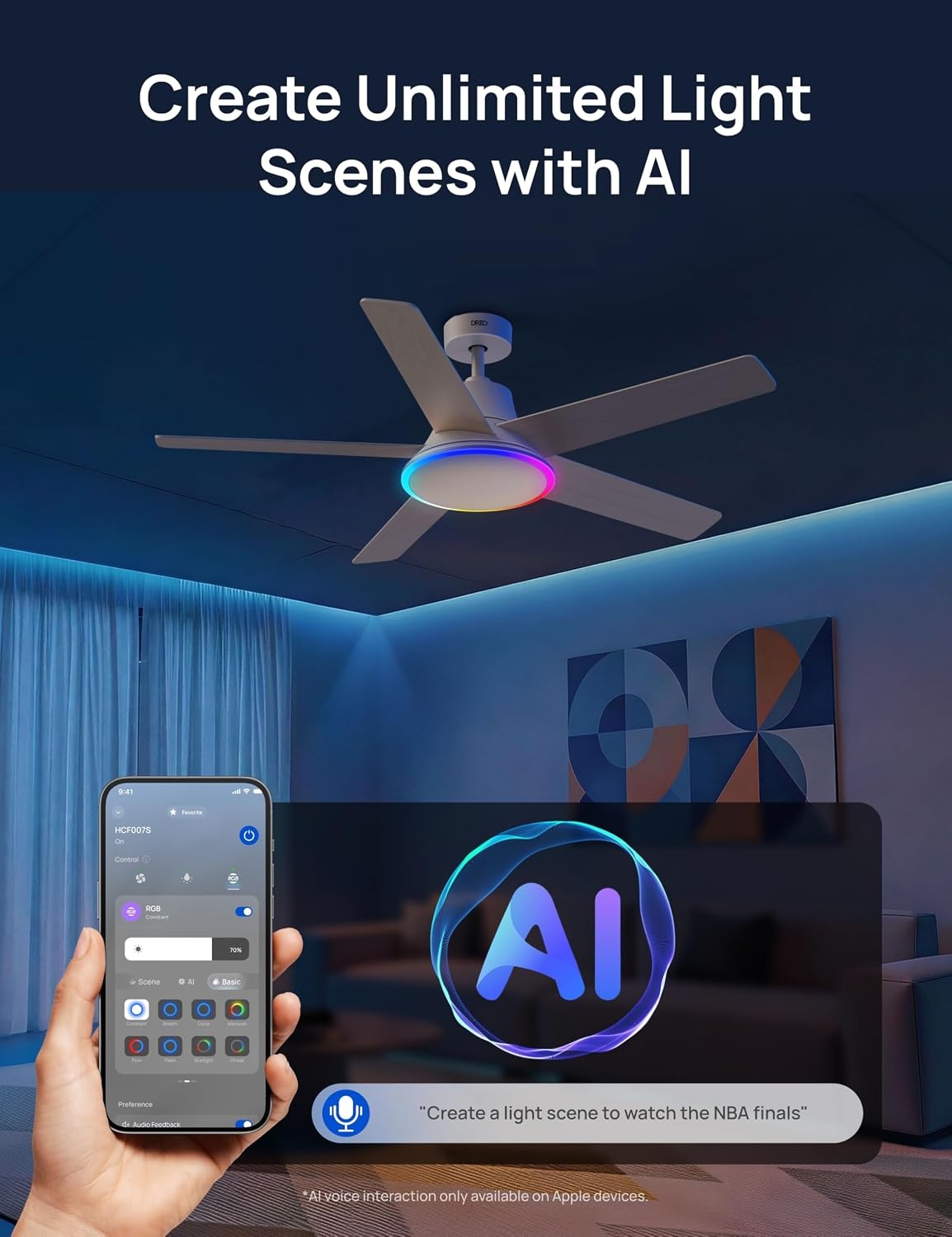 image:imageDREO Smart Ceiling Fan with Lights 52 Inch 12 Speeds amp 3 Fan Modes Stepless Dimmable LED Light Timer 22dB Quiet DC Motor RemoteAPPAlexa Control Silver Ceiling Fans Indoor 2026 UpgradedWhite