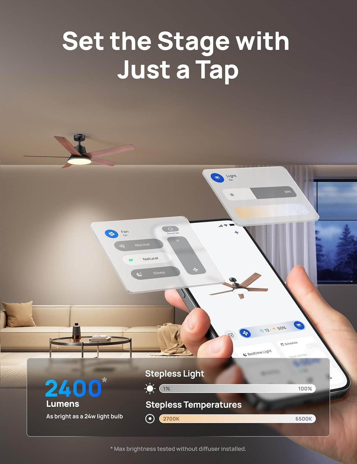 image:imageDREO Smart Ceiling Fan with Lights 52 Inch 12 Speeds amp 3 Fan Modes Stepless Dimmable LED Light Timer 22dB Quiet DC Motor RemoteAPPAlexa Control Silver Ceiling Fans Indoor 2026 UpgradedBlack