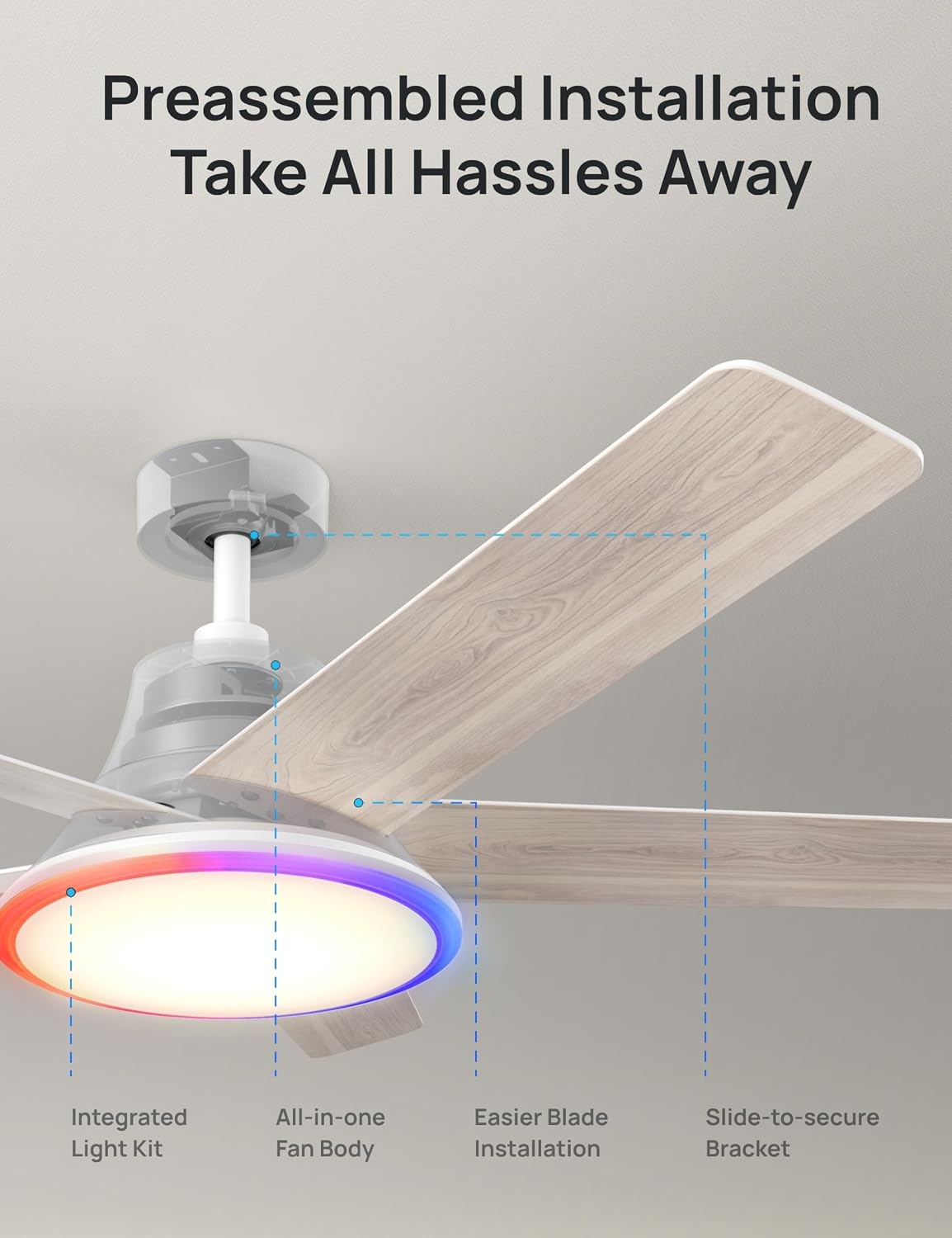 image:imageDREO Smart Ceiling Fan with Lights 52 Inch 12 Speeds amp 3 Fan Modes Stepless Dimmable LED Light Timer 22dB Quiet DC Motor RemoteAPPAlexa Control Silver Ceiling Fans Indoor 2026 UpgradedWhite