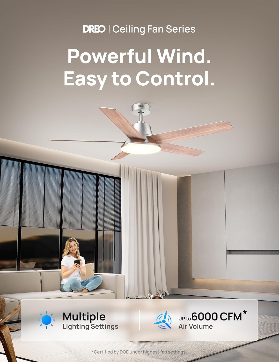 image:imageDREO Smart Ceiling Fan with Lights 52 Inch 12 Speeds amp 3 Fan Modes Stepless Dimmable LED Light Timer 22dB Quiet DC Motor RemoteAPPAlexa Control Silver Ceiling Fans Indoor 2026 UpgradedSilver