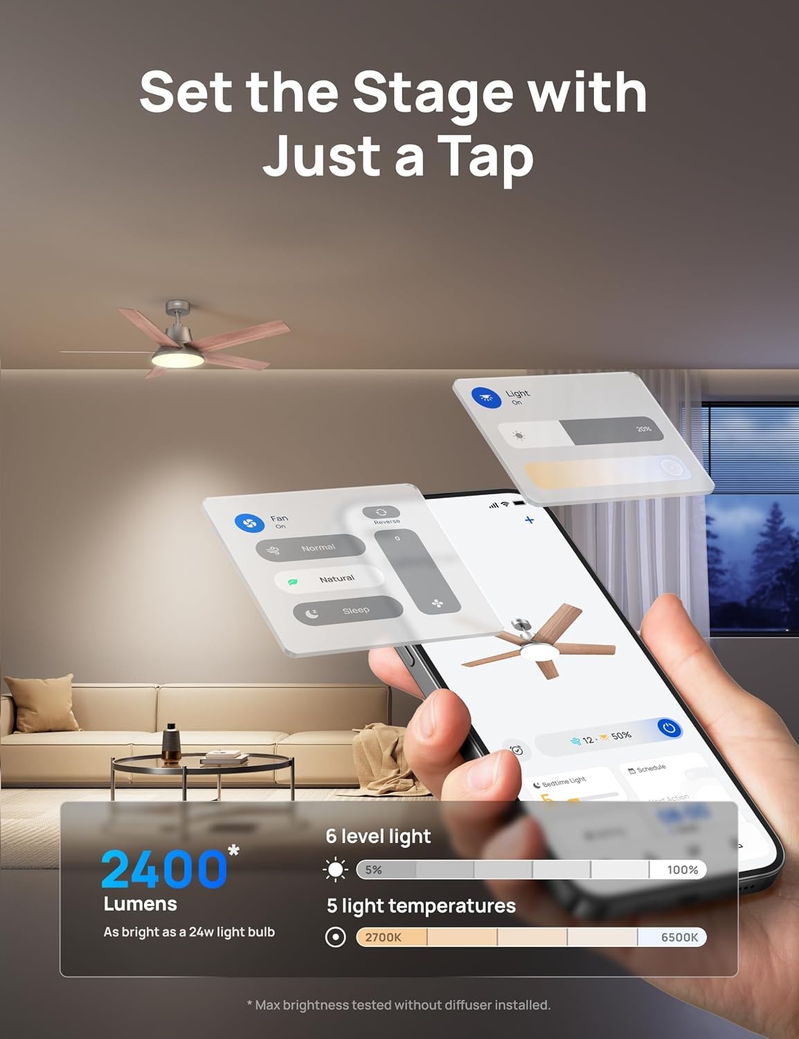 image:imageDREO Smart Ceiling Fan with Lights 52 Inch 12 Speeds amp 3 Fan Modes Stepless Dimmable LED Light Timer 22dB Quiet DC Motor RemoteAPPAlexa Control Silver Ceiling Fans Indoor 2026 UpgradedSilver