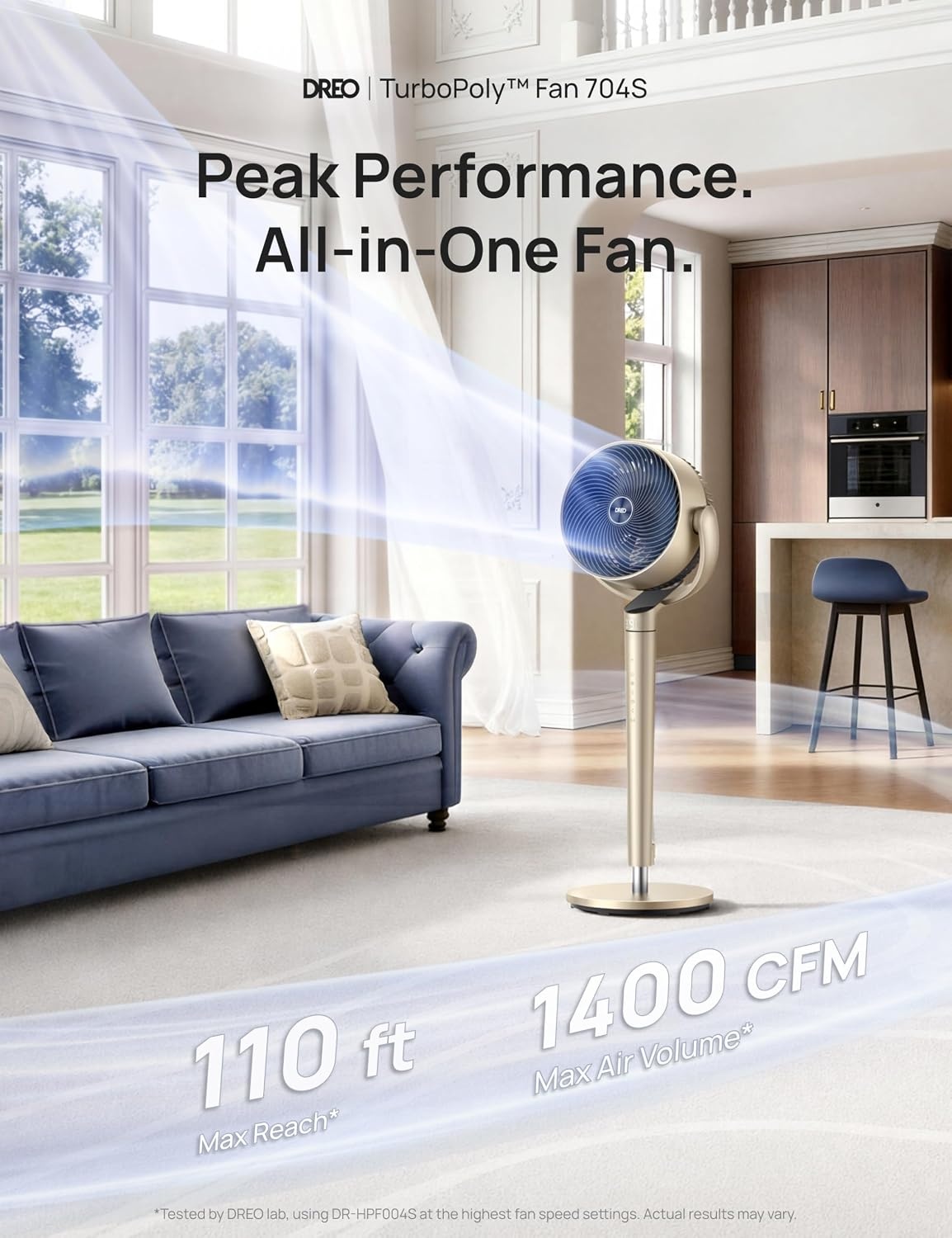 image:imageDREO Smart Fan for Bedroom 110ft Pedestal Fan with DC Motor 150120 OmniDirectional Oscillation Quiet Floor Fan with Smart Control 9 Speeds 6 Modes 43 Inches 12H Timer WiFiVoiceAlexaGold