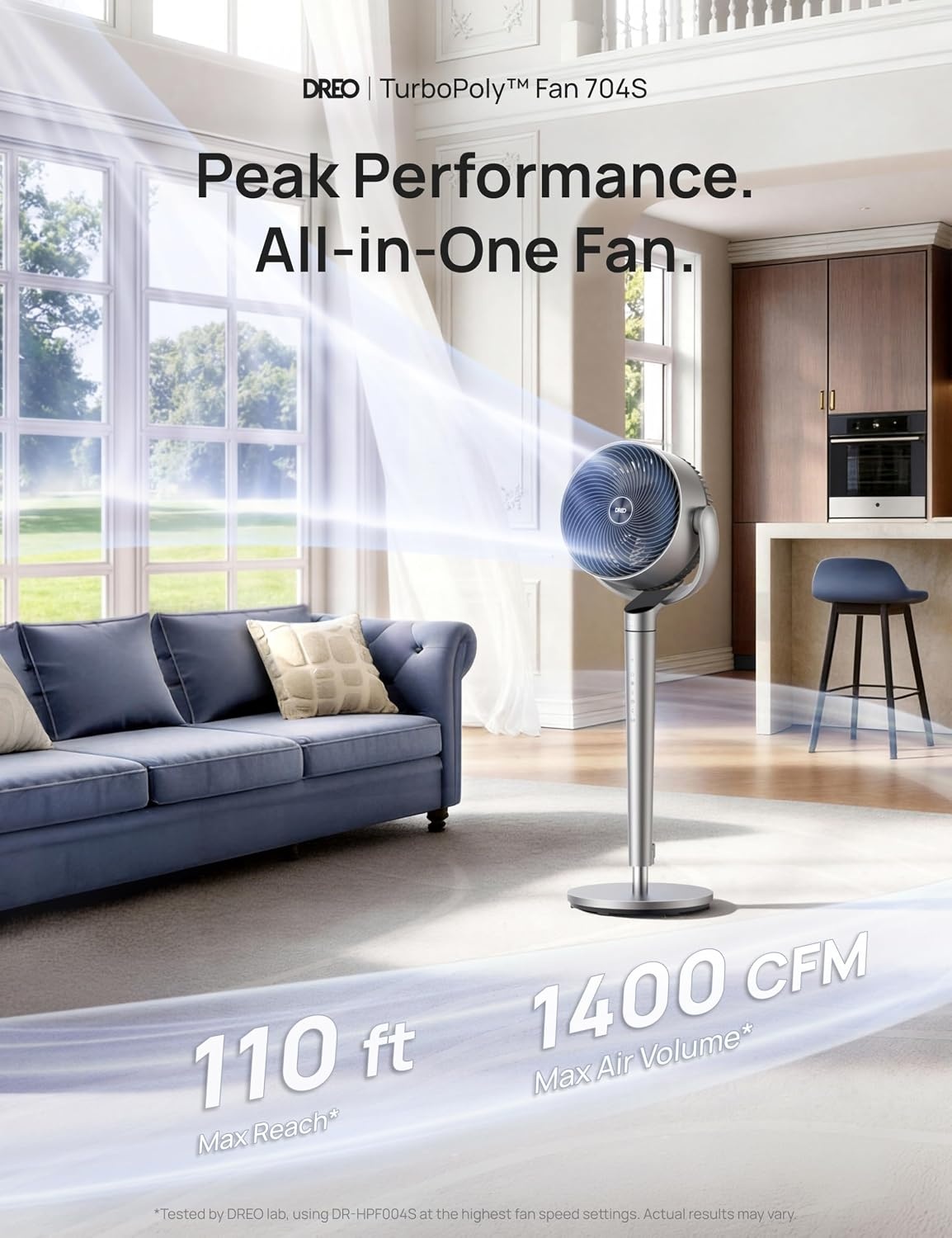 image:imageDREO Smart Fan for Bedroom 110ft Pedestal Fan with DC Motor 150120 OmniDirectional Oscillation Quiet Floor Fan with Smart Control 9 Speeds 6 Modes 43 Inches 12H Timer WiFiVoiceAlexaSilver