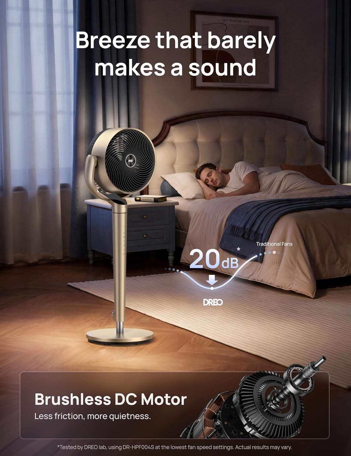 image:imageDREO Smart Fan for Bedroom 110ft Pedestal Fan with DC Motor 150120 OmniDirectional Oscillation Quiet Floor Fan with Smart Control 9 Speeds 6 Modes 43 Inches 12H Timer WiFiVoiceAlexaGold