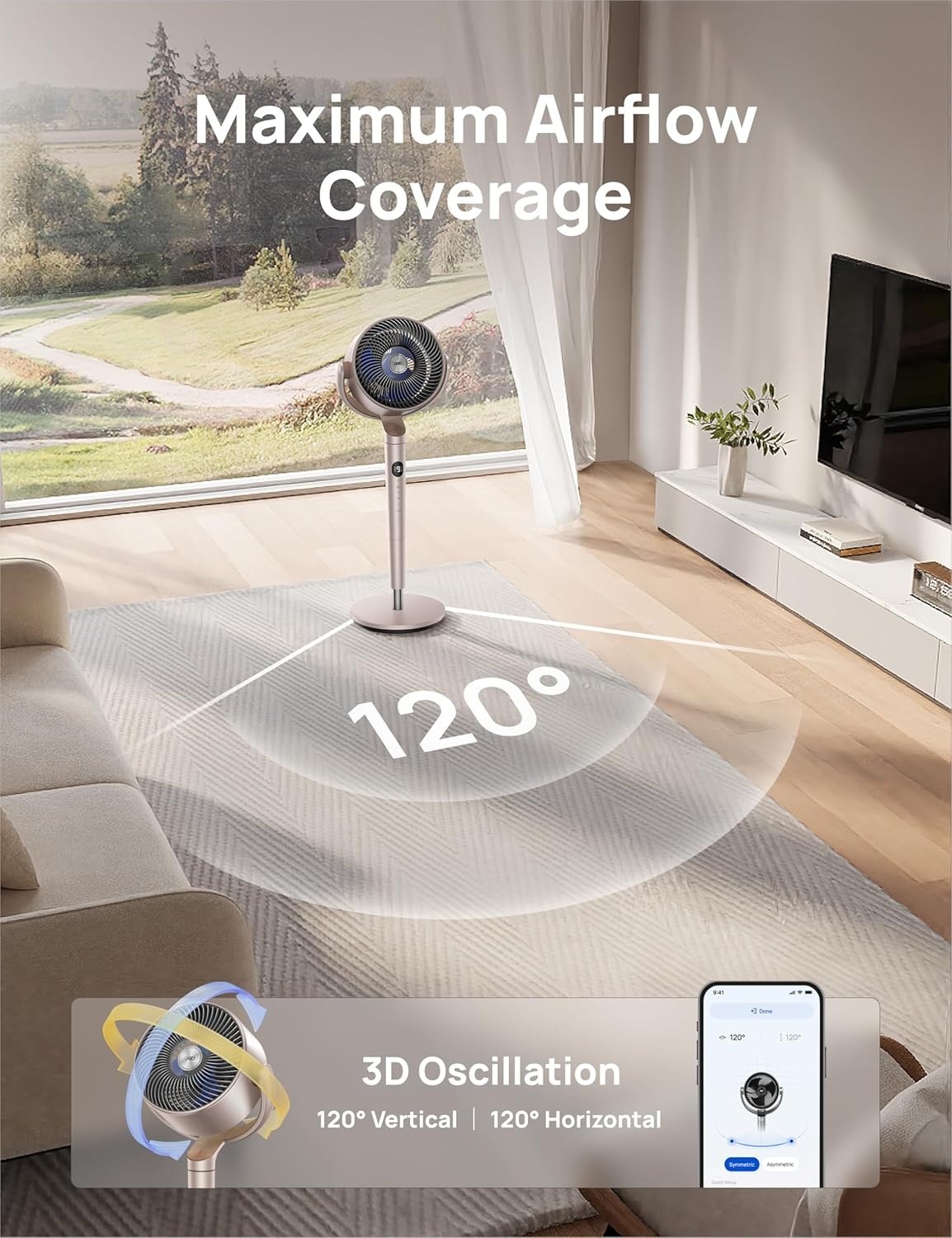 image:imageDREO Smart Fan for Bedroom 120 120 OmniDirectional Oscillating Fans 100ft Quiet Pedestal Fan with RGB Light 9 Speeds 6 Modes 20dB 8H Timer WiFiVoiceAlexa 3540 Floor Fans with Remotestarlight