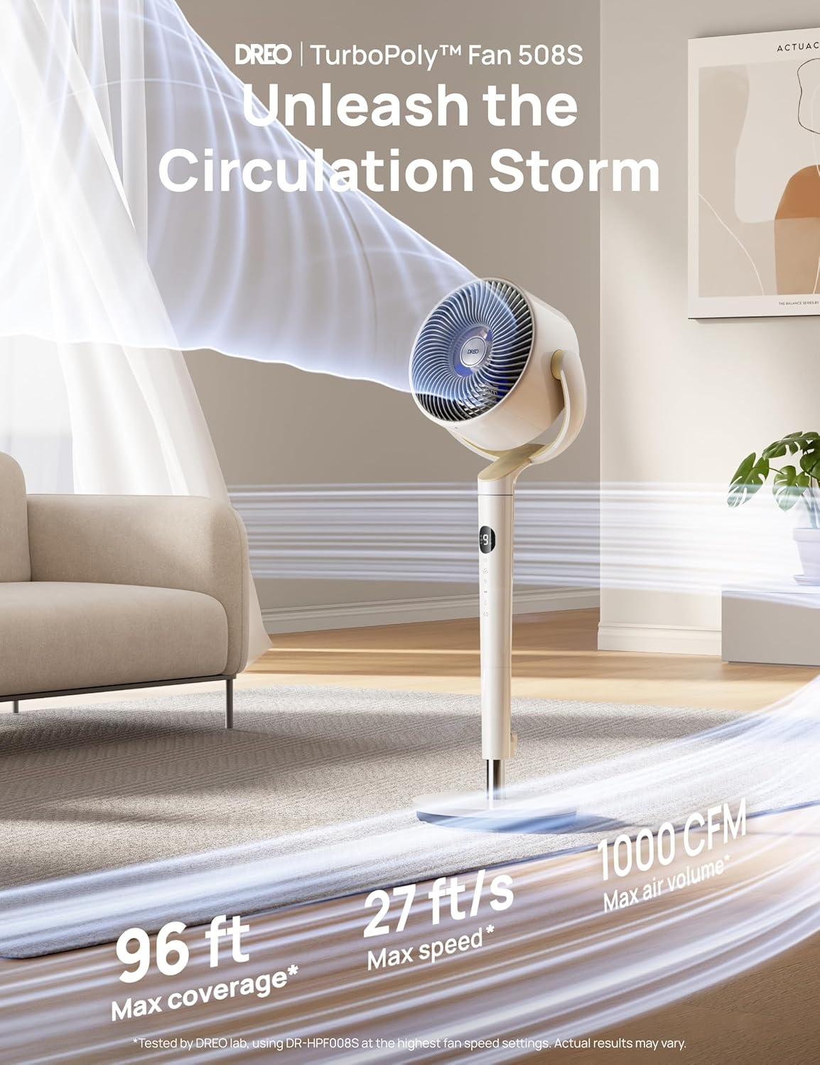 image:imageDREO Smart Fan for Bedroom 120 120 OmniDirectional Oscillating Fans 100ft Quiet Pedestal Fan with RGB Light 9 Speeds 6 Modes 20dB 8H Timer WiFiVoiceAlexa 3540 Floor Fans with RemoteWhite