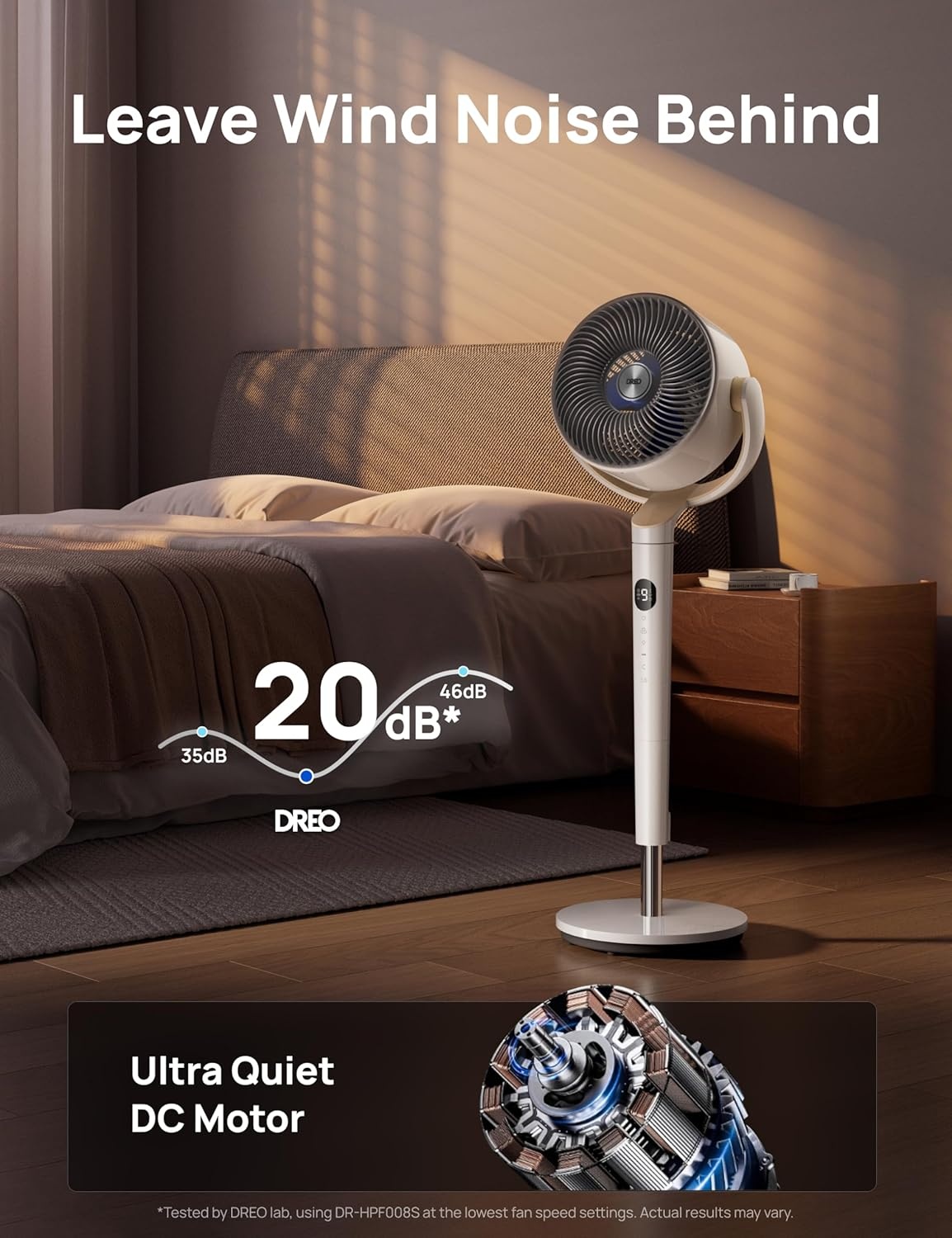 image:imageDREO Smart Fan for Bedroom 120 120 OmniDirectional Oscillating Fans 100ft Quiet Pedestal Fan with RGB Light 9 Speeds 6 Modes 20dB 8H Timer WiFiVoiceAlexa 3540 Floor Fans with RemoteWhite