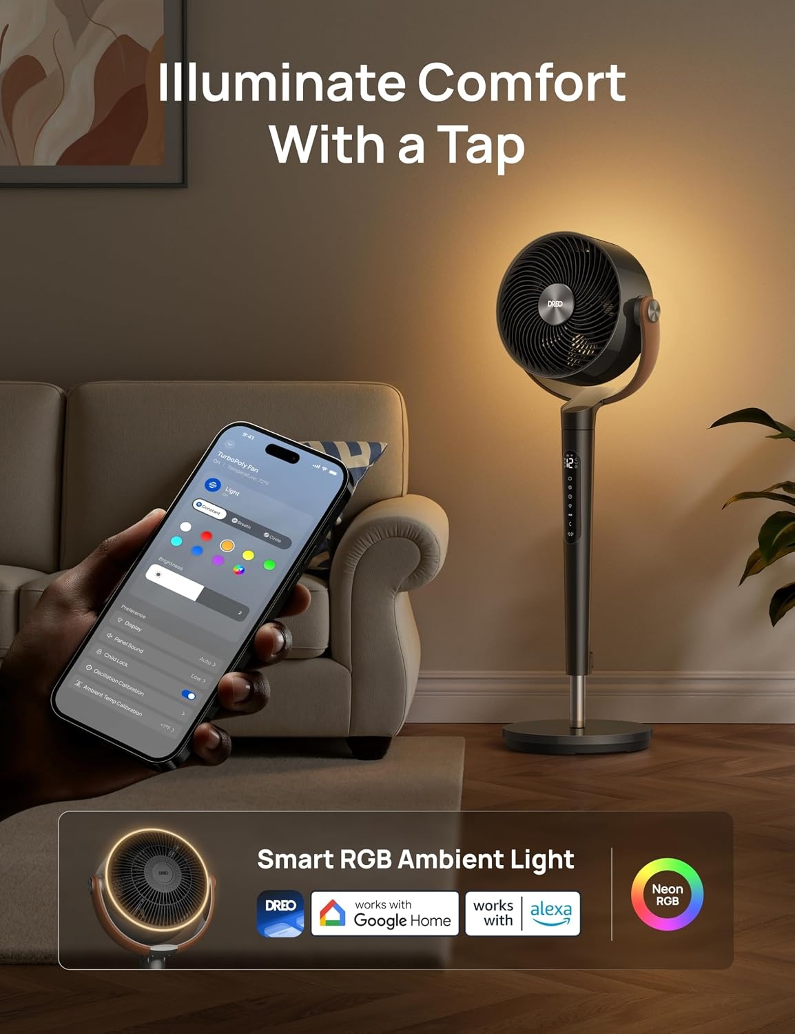 image:imageDREO Smart Fan for Bedroom 120105 Omnidirectional Oscillating Quiet 20dB Fan 100ft Air Circulator Pedestal Fan with DC Motor 8 Speeds 6 Modes 3743 Height WiFiVoiceAlexa no lightBlack
