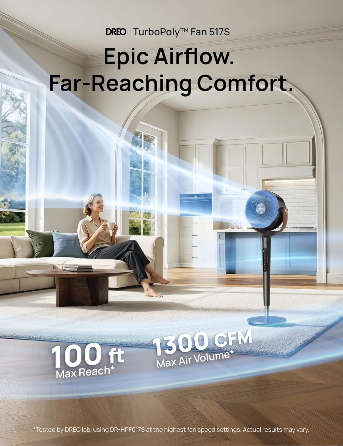image:imageDREO Smart Fan for Bedroom 120105 Omnidirectional Oscillating Quiet 20dB Fan 100ft Air Circulator Pedestal Fan with DC Motor 8 Speeds 6 Modes 3743 Height WiFiVoiceAlexa no lightBlack