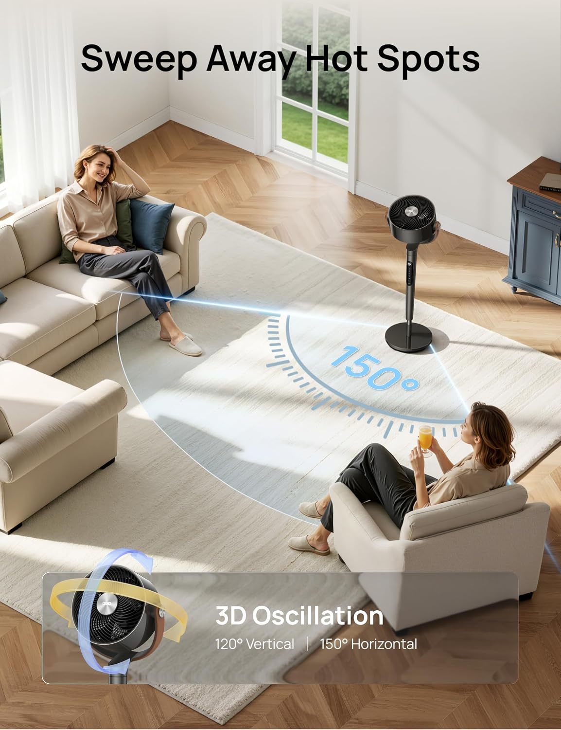 image:imageDREO Smart Fan for Bedroom 120105 Omnidirectional Oscillating Quiet 20dB Fan 100ft Air Circulator Pedestal Fan with DC Motor 8 Speeds 6 Modes 3743 Height WiFiVoiceAlexa no lightBlack