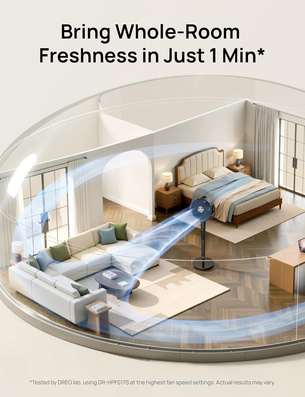 image:imageDREO Smart Fan for Bedroom 120105 Omnidirectional Oscillating Quiet 20dB Fan 100ft Air Circulator Pedestal Fan with DC Motor 8 Speeds 6 Modes 3743 Height WiFiVoiceAlexa no lightBlack