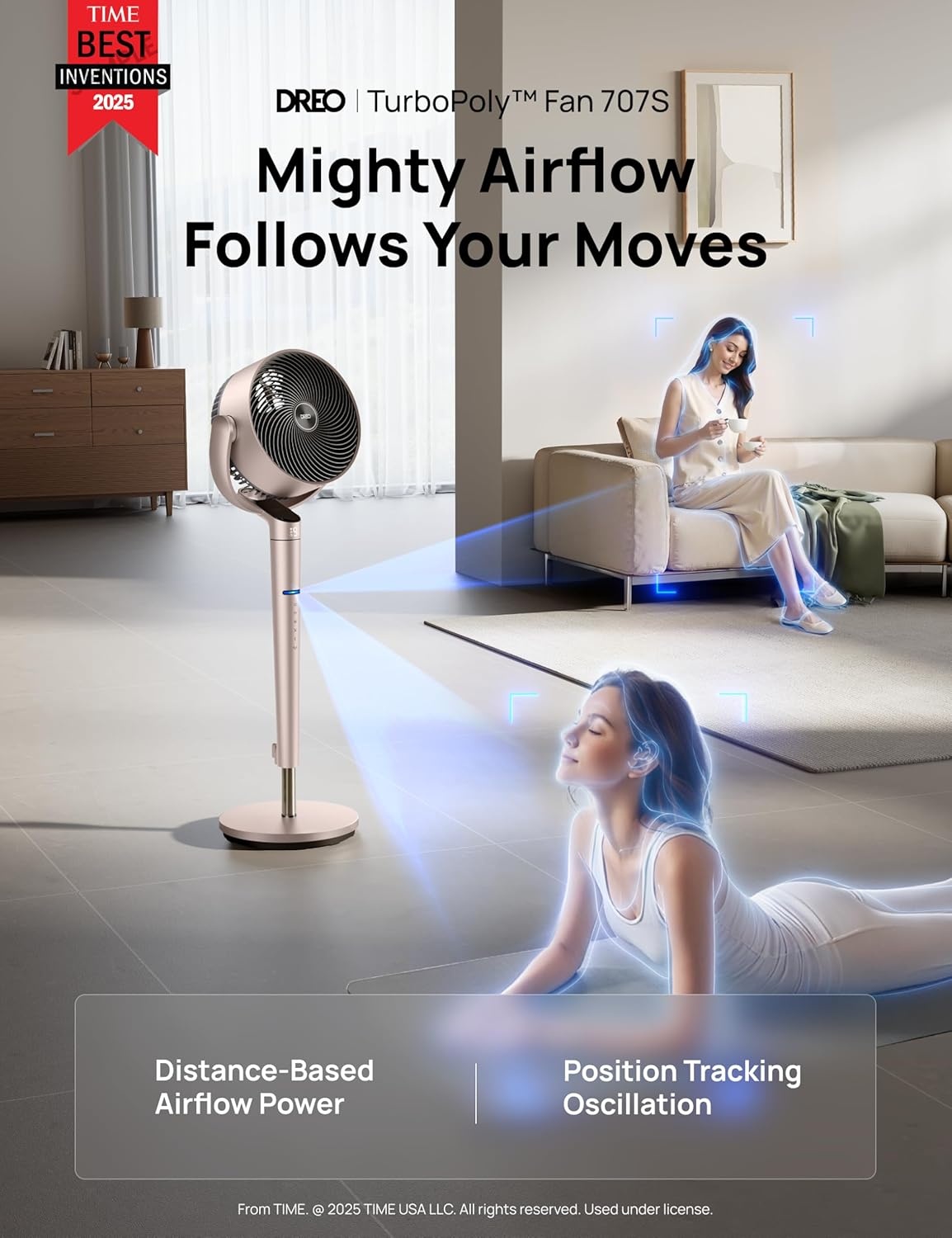 image:imageDREO Smart Fan for Bedroom Positionbased Oscillation 150120 3D Oscillating Fan 110ft Pedestal Fans with WiFiVoiceRemote Standing Fans Work with AlexaGoogle 9 Speeds 6 Modes 20dB SilverGold