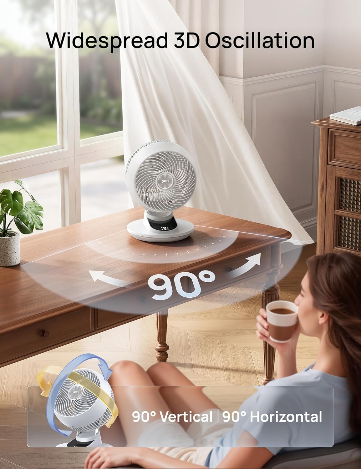 image:imageDREO Smart Fan for Bedroom Powerful 85 ft Airflow 12 Inches Desk Fans in 20dB Quiet 9090 oscillating fans AppVoice Control 9 Speeds amp 812H Timer for Home Office DormWhite