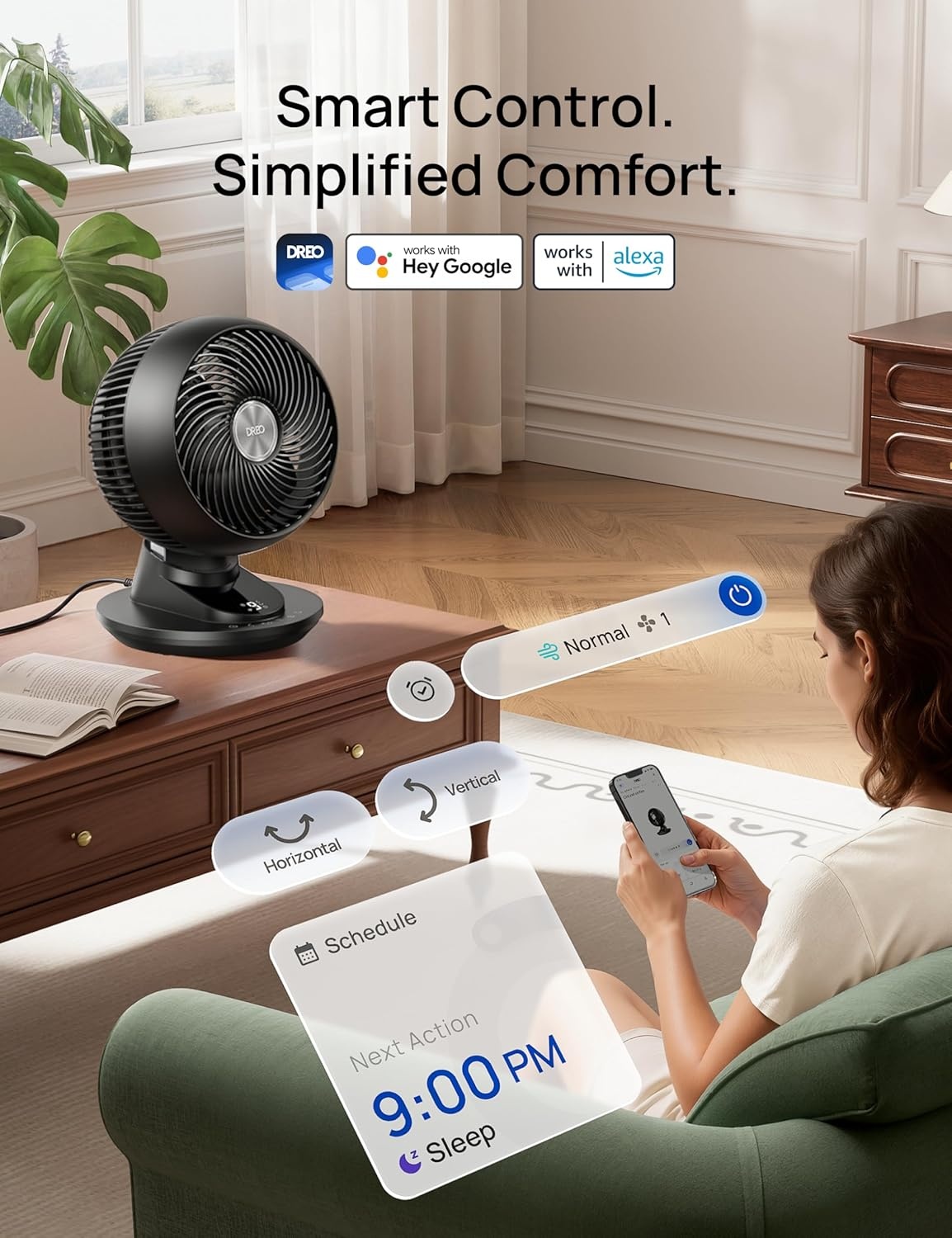 image:imageDREO Smart Fan for Bedroom Powerful 85 ft Airflow 12 Inches Desk Fans in 20dB Quiet 9090 oscillating fans AppVoice Control 9 Speeds amp 812H Timer for Home Office DormBlack