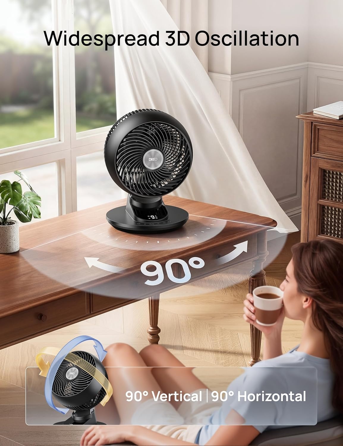 image:imageDREO Smart Fan for Bedroom Powerful 85 ft Airflow 12 Inches Desk Fans in 20dB Quiet 9090 oscillating fans AppVoice Control 9 Speeds amp 812H Timer for Home Office DormBlack