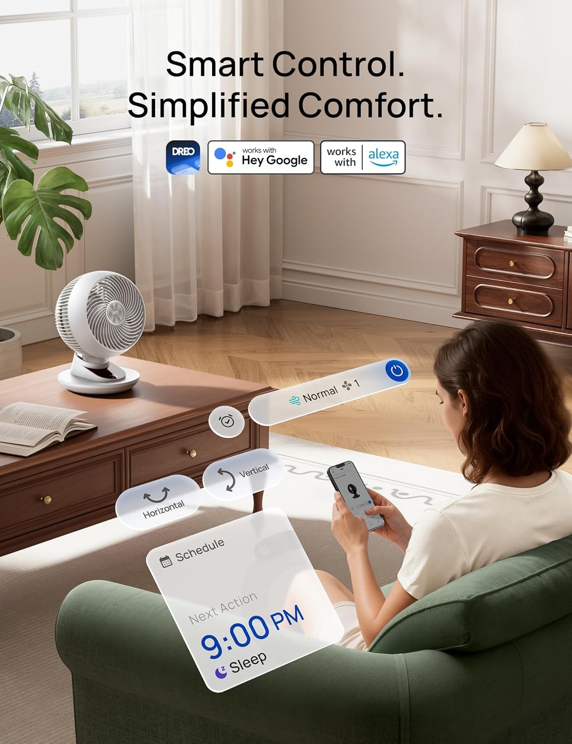 image:imageDREO Smart Fan for Bedroom Powerful 85 ft Airflow 12 Inches Desk Fans in 20dB Quiet 9090 oscillating fans AppVoice Control 9 Speeds amp 812H Timer for Home Office DormWhite