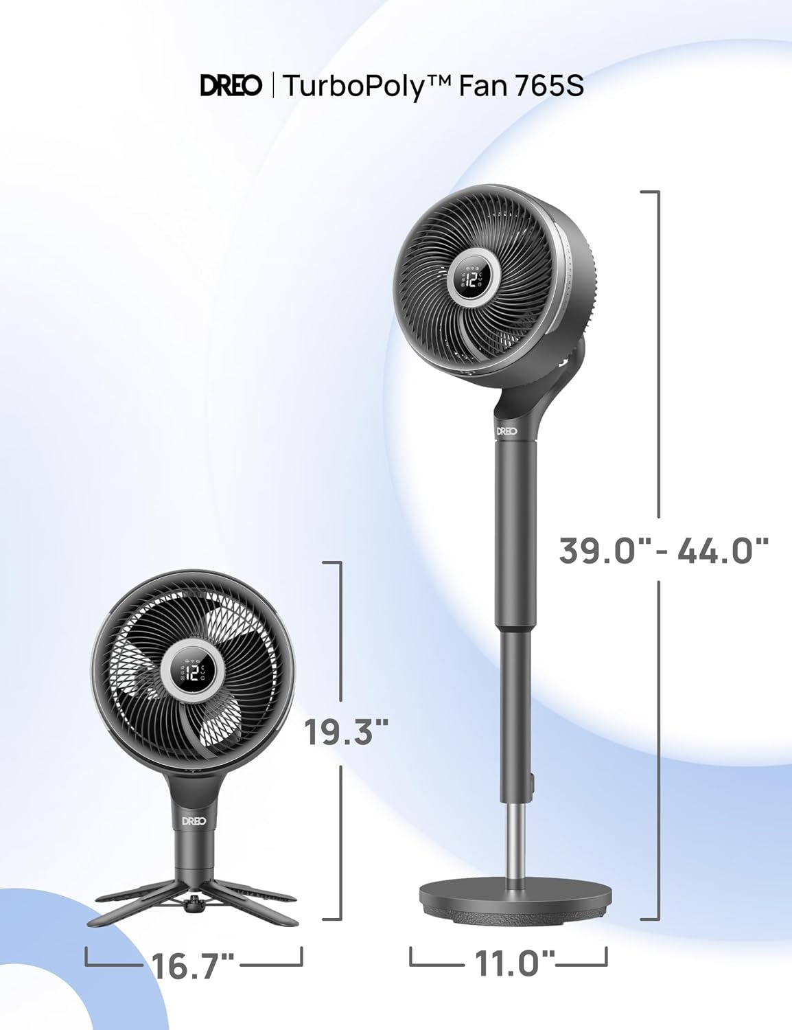 image:imageDREO Smart Fan for Bedroom standing 150 100 OmniDirectional Oscillating Fans 120ft CirculAir Quiet Fan with DC Motor 12 Speeds 6 Modes 20dBRemote Control 12H TimerGrey