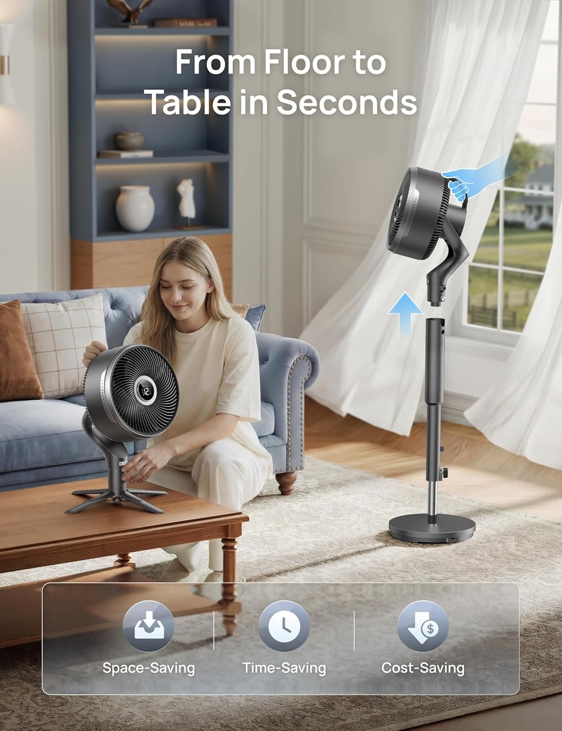 image:imageDREO Smart Fan for Bedroom standing 150 100 OmniDirectional Oscillating Fans 120ft CirculAir Quiet Fan with DC Motor 12 Speeds 6 Modes 20dBRemote Control 12H TimerGrey