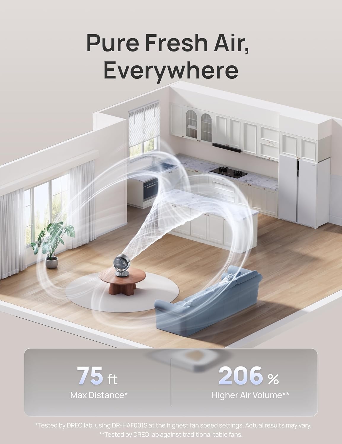 image:imageDREO Smart Fan for Bedroom120 Vertical and 90 Oscillating Fan with RemoteVoice 13 Inch Height Quiet Air Circulator for Whole Room 70 ft 4 Speeds 5 Modes 12H Timer Desk Fans for Home OfficeSilver