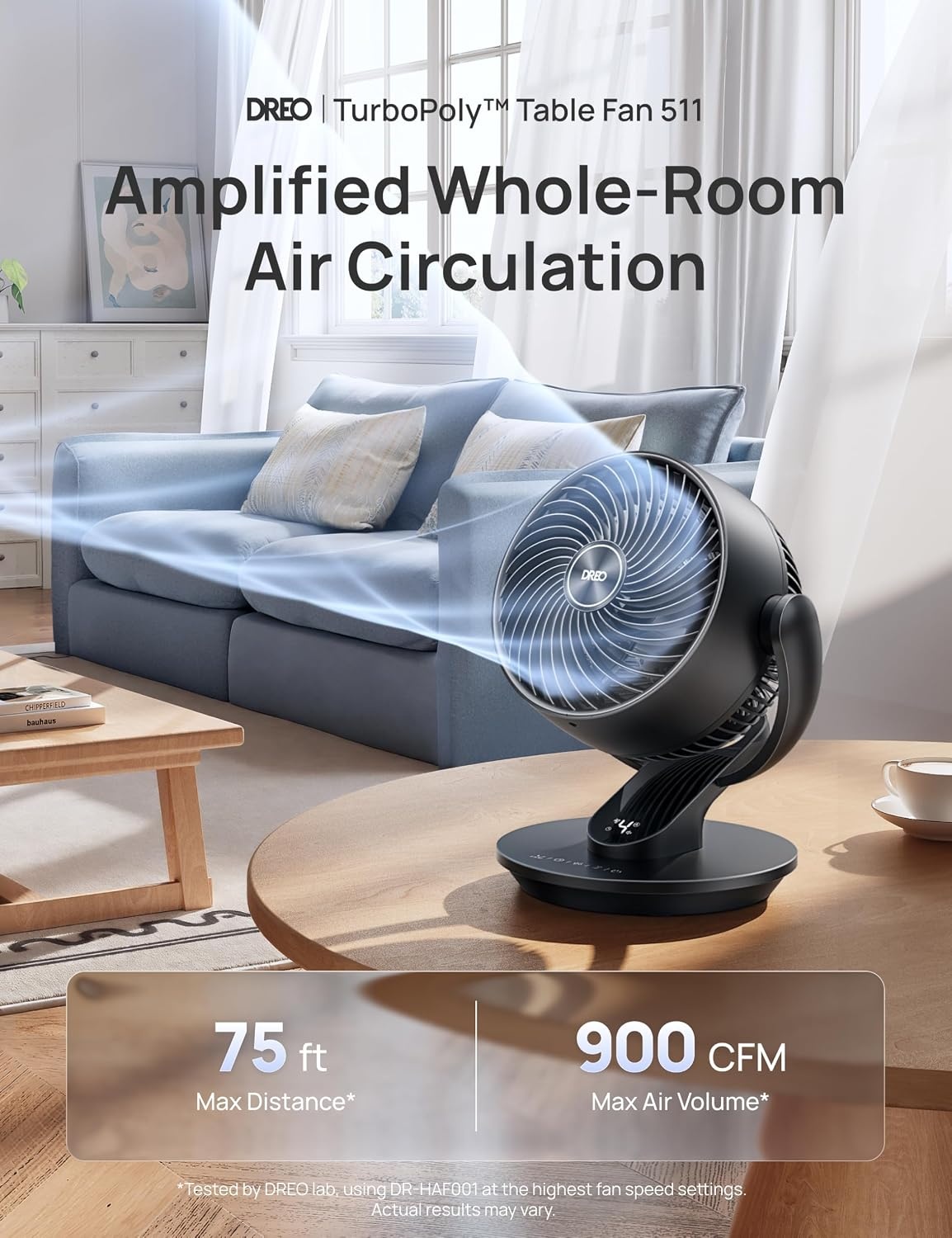 image:imageDREO Smart Fan for Bedroom120 Vertical and 90 Oscillating Fan with RemoteVoice 13 Inch Height Quiet Air Circulator for Whole Room 70 ft 4 Speeds 5 Modes 12H Timer Desk Fans for Home OfficeBlack