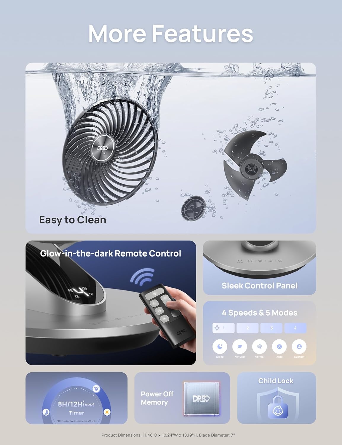image:imageDREO Smart Fan for Bedroom120 Vertical and 90 Oscillating Fan with RemoteVoice 13 Inch Height Quiet Air Circulator for Whole Room 70 ft 4 Speeds 5 Modes 12H Timer Desk Fans for Home OfficeSilver