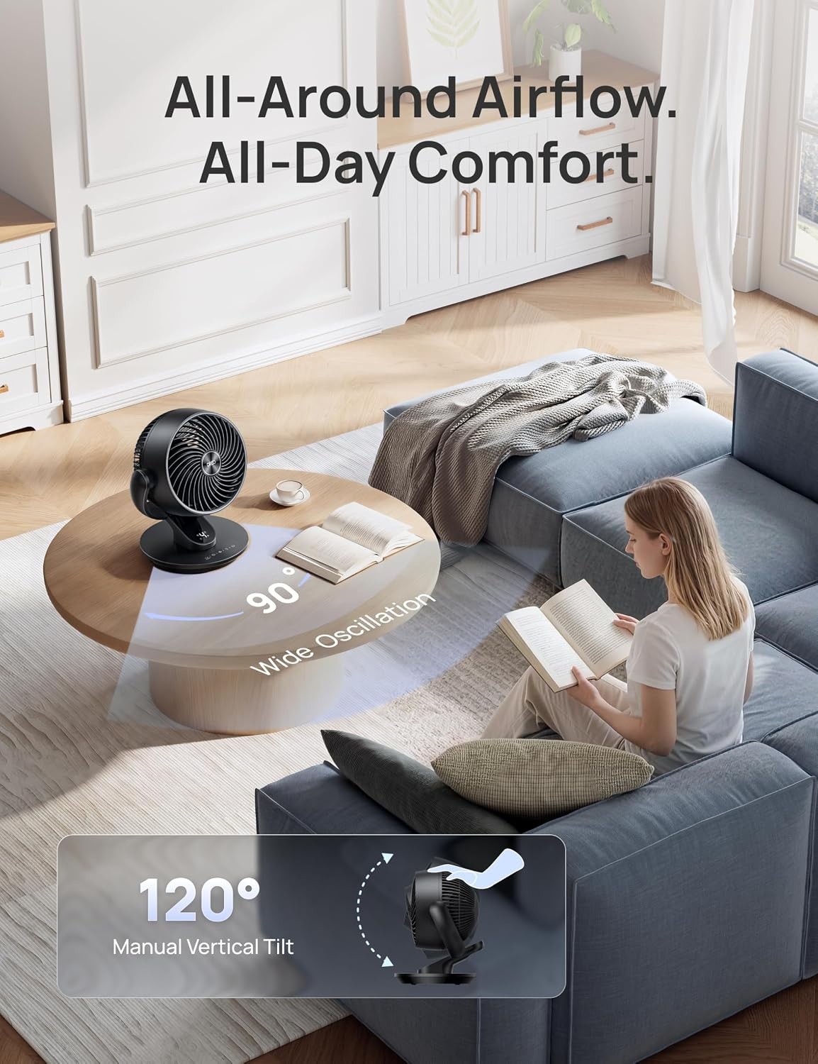 image:imageDREO Smart Fan for Bedroom120 Vertical and 90 Oscillating Fan with RemoteVoice 13 Inch Height Quiet Air Circulator for Whole Room 70 ft 4 Speeds 5 Modes 12H Timer Desk Fans for Home OfficeBlack