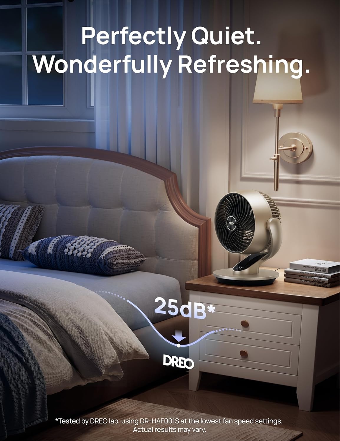 image:imageDREO Smart Fan for Bedroom120 Vertical and 90 Oscillating Fan with RemoteVoice 13 Inch Height Quiet Air Circulator for Whole Room 70 ft 4 Speeds 5 Modes 12H Timer Desk Fans for Home OfficeGold