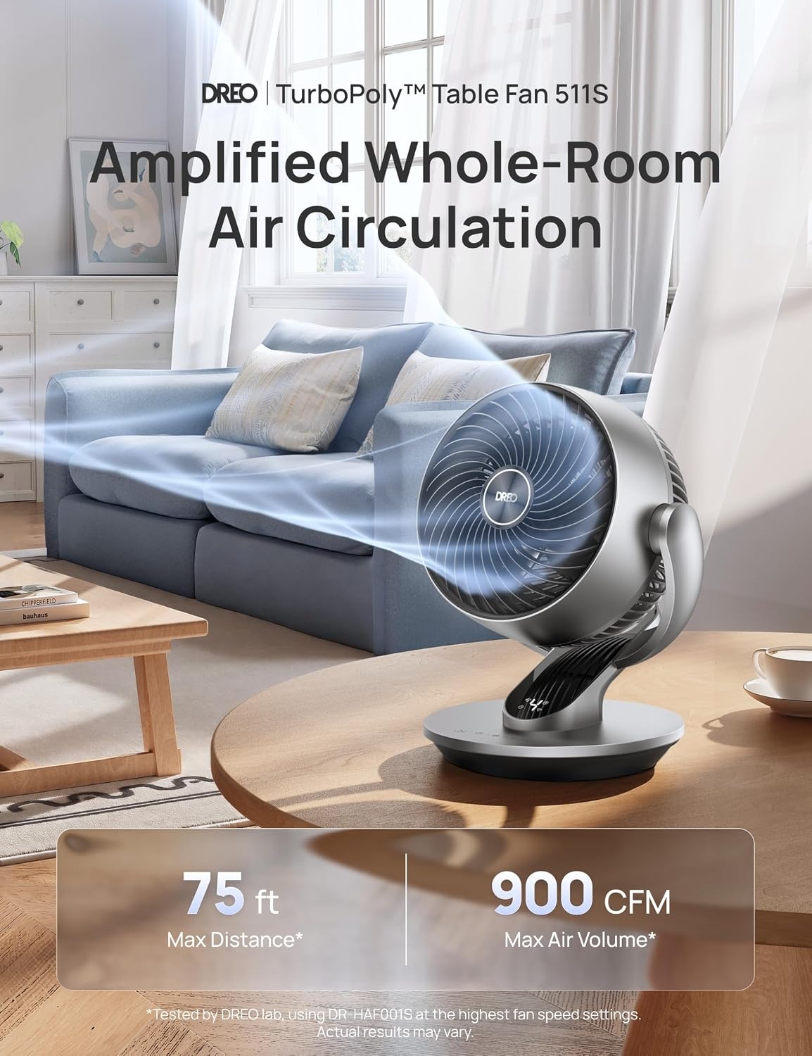 image:imageDREO Smart Fan for Bedroom120 Vertical and 90 Oscillating Fan with RemoteVoice 13 Inch Height Quiet Air Circulator for Whole Room 70 ft 4 Speeds 5 Modes 12H Timer Desk Fans for Home OfficeSilver
