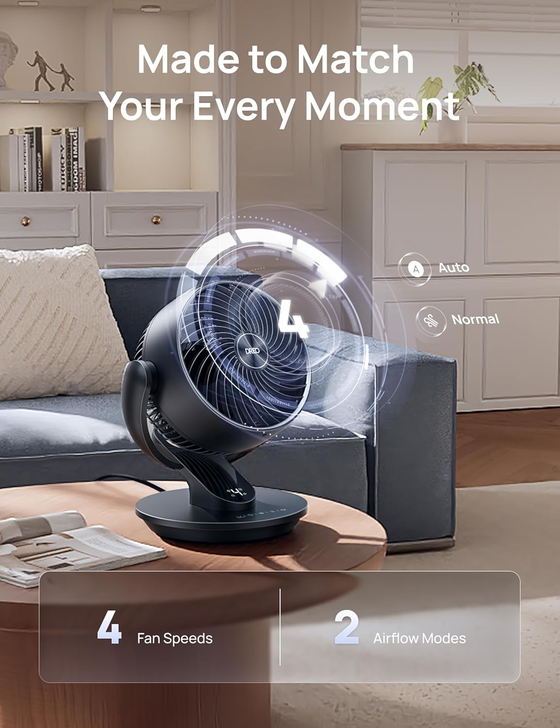 image:imageDREO Smart Fan for Bedroom120 Vertical and 90 Oscillating Fan with RemoteVoice 13 Inch Height Quiet Air Circulator for Whole Room 70 ft 4 Speeds 5 Modes 12H Timer Desk Fans for Home OfficeBlack