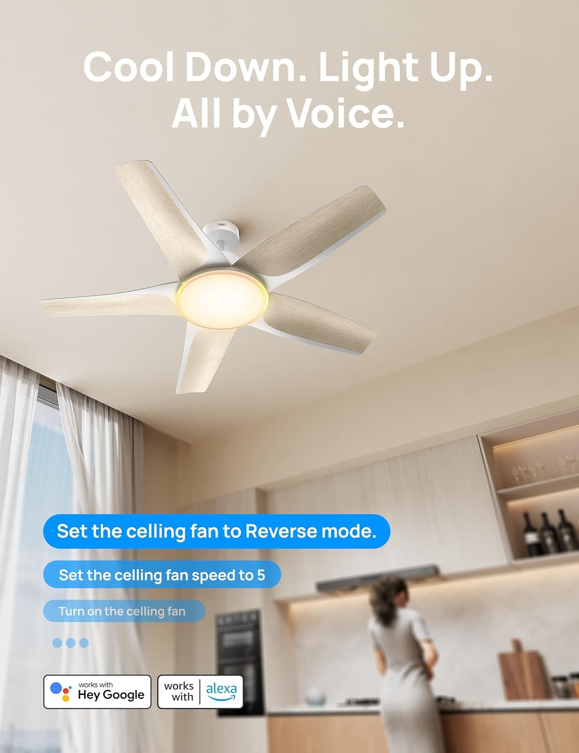 image:imageDREO Smart RGBIC Ceiling Fans with Lights Low profile Ceiling Fan with AlexaApp 52 Dimmable Lighting amp Color Tuning 25dB Quiet for Living Room Game Room Easy Installation Black 2026 UpgradedWhite
