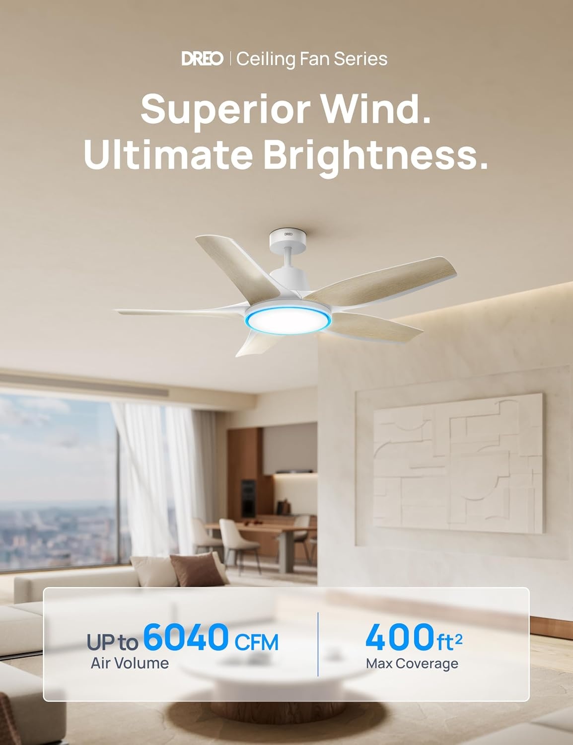 image:imageDREO Smart RGBIC Ceiling Fans with Lights Low profile Ceiling Fan with AlexaApp 52 Dimmable Lighting amp Color Tuning 25dB Quiet for Living Room Game Room Easy Installation Black 2026 UpgradedWhite