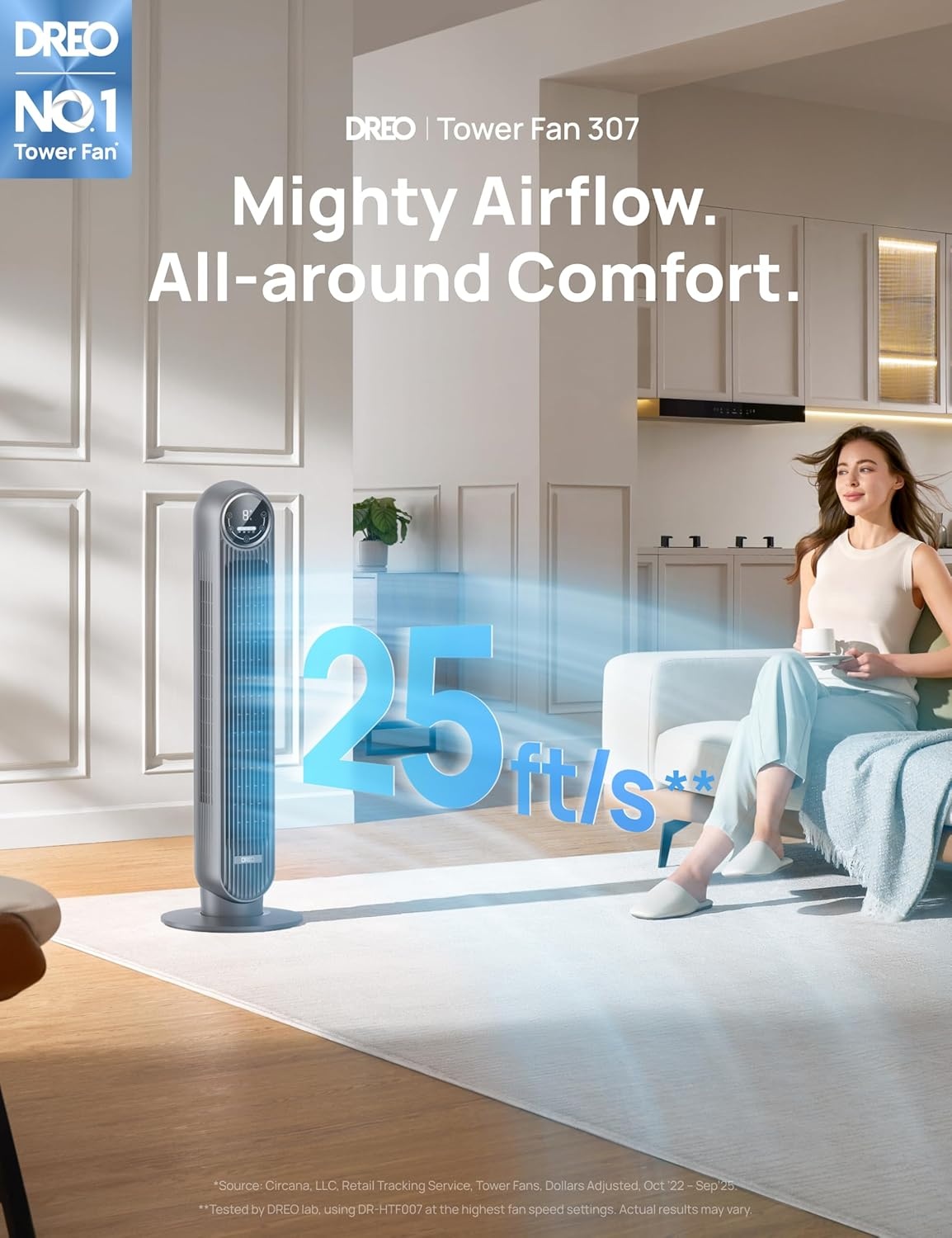 image:imageDREO Tower Fan for Bedroom 2026 Upgraded DC Motor 28fts High Velocity 20dB Ultra Quiet Standing Fan 8 Speeds 4 Modes 90 Oscillating Bladeless Fan for Indoors Floor Fans with Remote BlackGrey