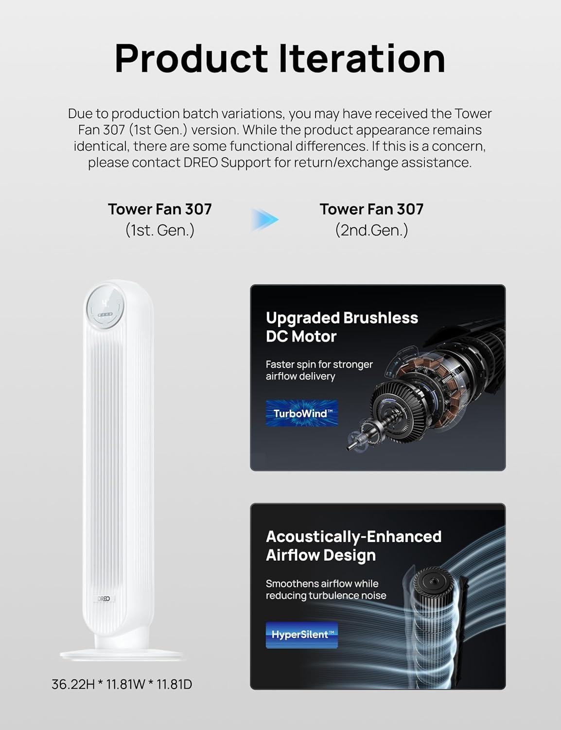 image:imageDREO Tower Fan for Bedroom 2026 Upgraded DC Motor 28fts High Velocity 20dB Ultra Quiet Standing Fan 8 Speeds 4 Modes 90 Oscillating Bladeless Fan for Indoors Floor Fans with Remote BlackWhite