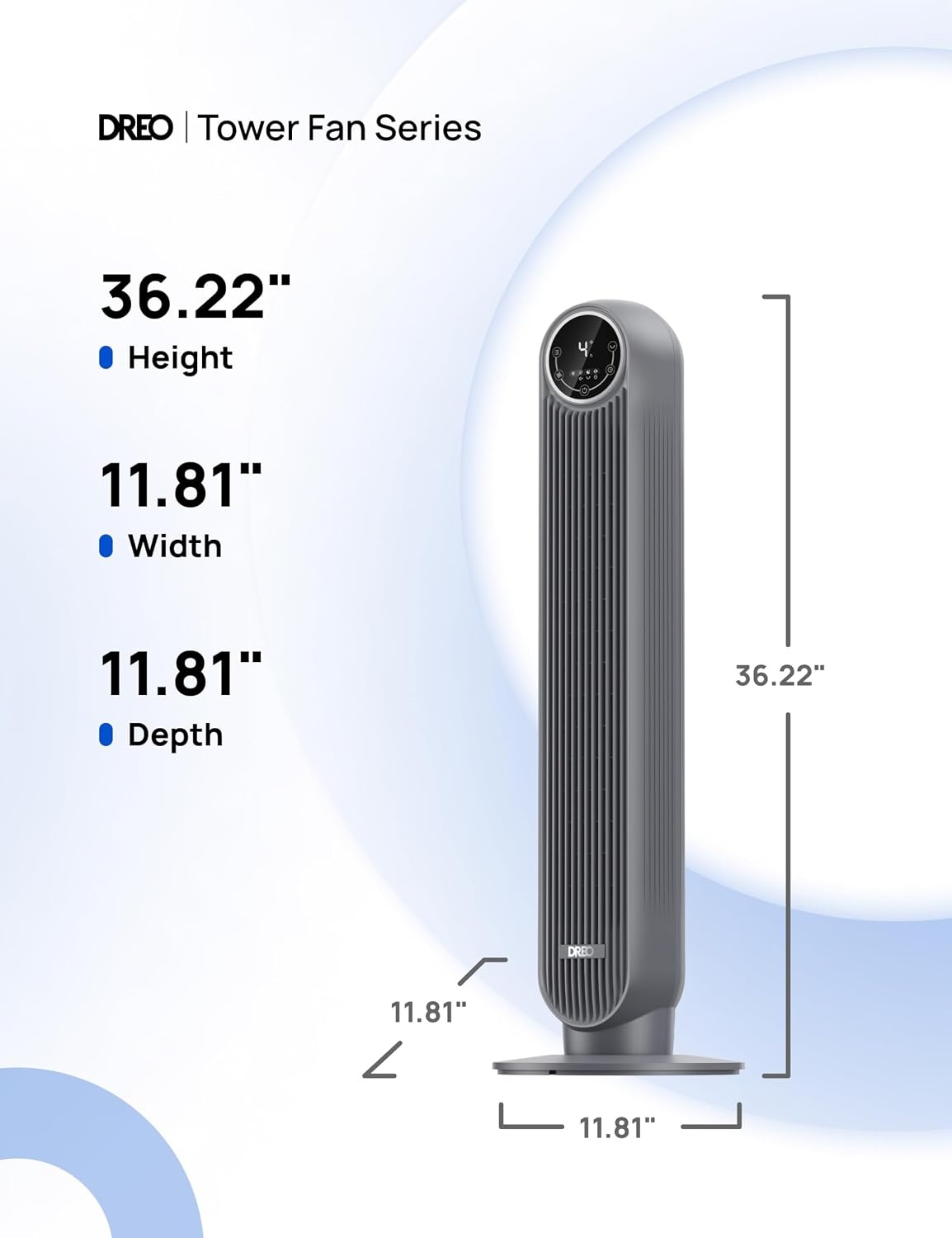 image:imageDREO Tower Fan for Bedroom 2026 Upgraded DC Motor 28fts High Velocity 20dB Ultra Quiet Standing Fan 8 Speeds 4 Modes 90 Oscillating Bladeless Fan for Indoors Floor Fans with Remote BlackGrey