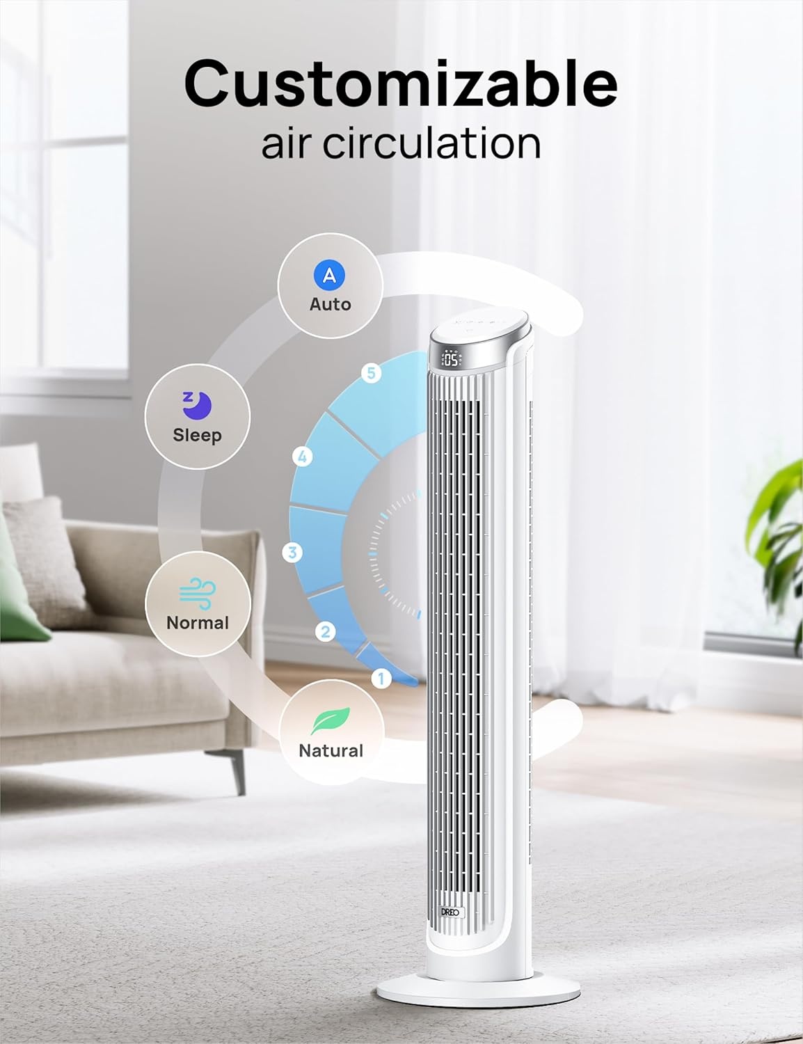 image:imageDREO Tower Fan for Bedroom 90 Oscillating Fans that Blow Cold Air 5 Speeds 4 Modes with 26fts Velocity 12H amp 28dB Quiet Timer Remote Touch 40 Standing Floor Fan for Home Office BlackWhite