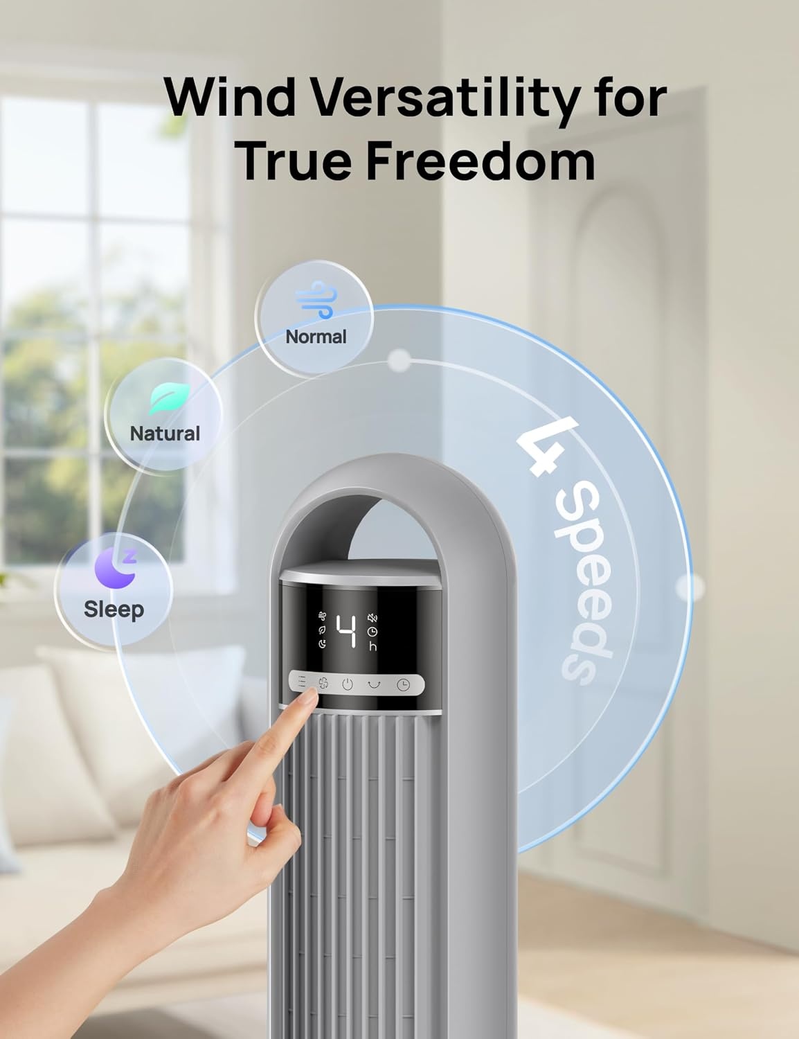 image:imageDREO Tower Fan for Bedroom 90 Oscillating Standing Fans for Room with 4 Speeds 3 Modes 28dB Quiet for Sleep 26fts Velocity 8H Timer Remote Living Room Office Home BlackGrey