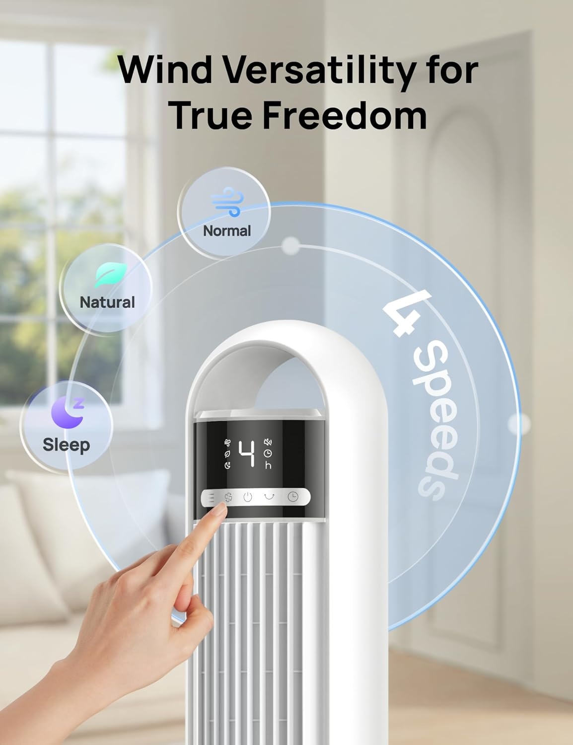image:imageDREO Tower Fan for Bedroom 90 Oscillating Standing Fans for Room with 4 Speeds 3 Modes 28dB Quiet for Sleep 26fts Velocity 8H Timer Remote Living Room Office Home BlackWhite