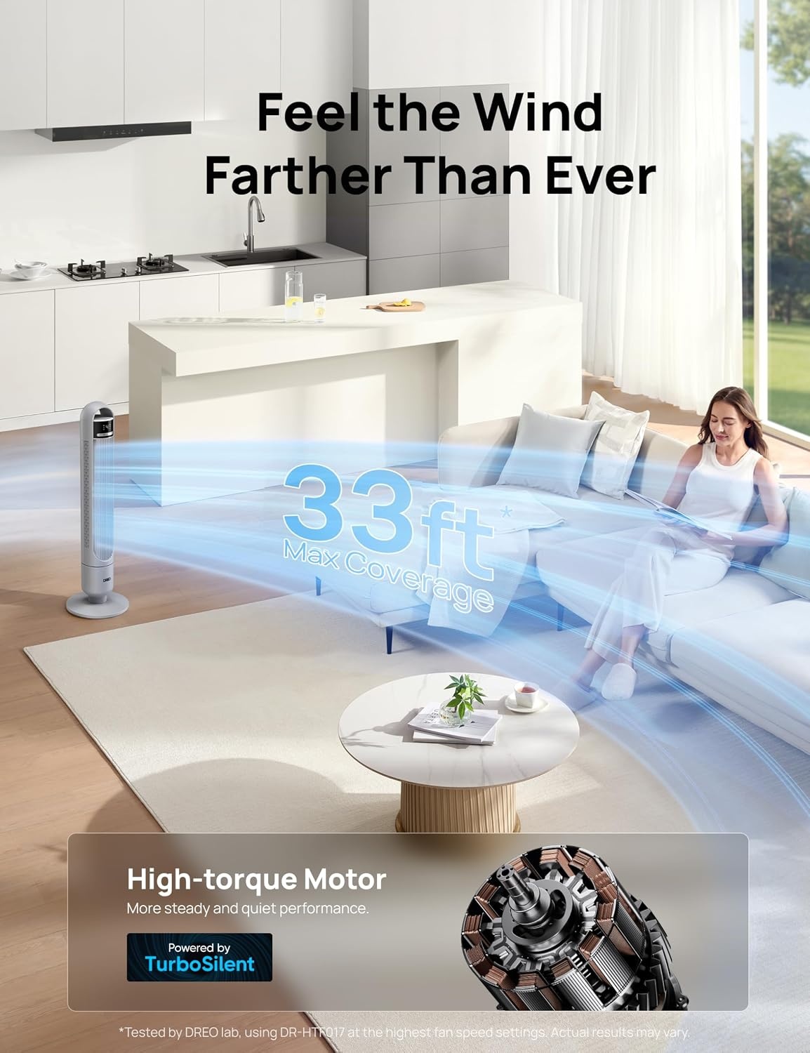 image:imageDREO Tower Fan for Bedroom 90 Oscillating Standing Fans for Room with 4 Speeds 3 Modes 28dB Quiet for Sleep 26fts Velocity 8H Timer Remote Living Room Office Home BlackGrey