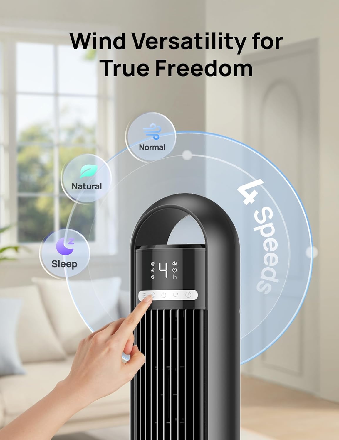 image:imageDREO Tower Fan for Bedroom 90 Oscillating Standing Fans for Room with 4 Speeds 3 Modes 28dB Quiet for Sleep 26fts Velocity 8H Timer Remote Living Room Office Home BlackBlack