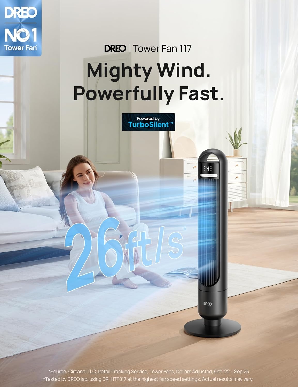 image:imageDREO Tower Fan for Bedroom 90 Oscillating Standing Fans for Room with 4 Speeds 3 Modes 28dB Quiet for Sleep 26fts Velocity 8H Timer Remote Living Room Office Home BlackBlack