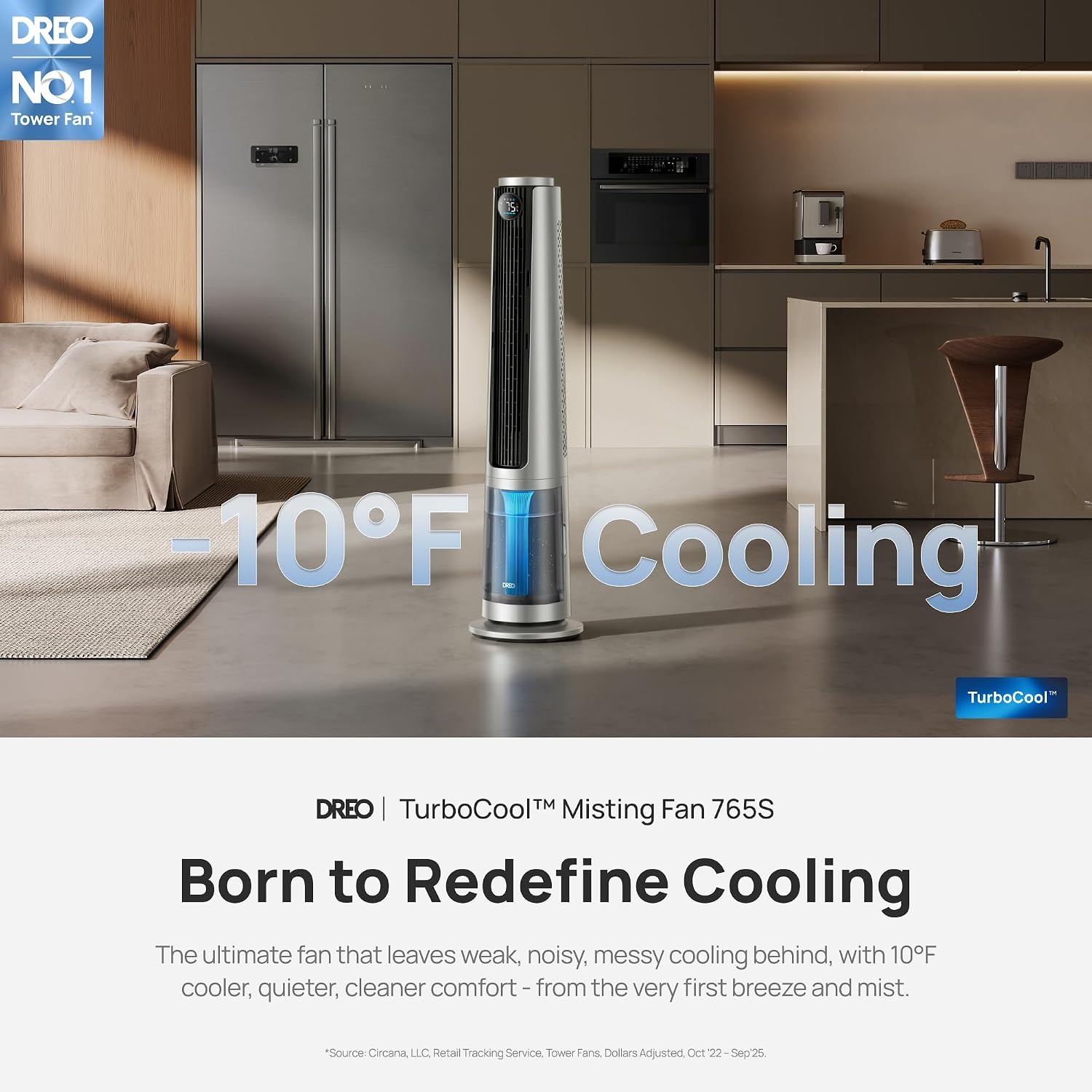 image:imageDREO TurboCool Misting Fan 765S Fans that Blow Cold Air 10F Cooling 34fts Fast Evaporative Air Cooler 6L Tank 20 dB Quiet DC Motor 90 Tower Fan with 12 Speeds 4 Modes for Home GreySilver