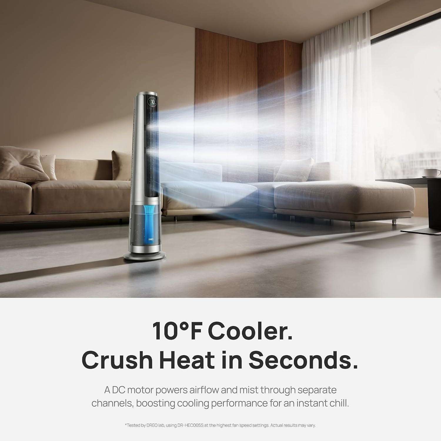 image:imageDREO TurboCool Misting Fan 765S Fans that Blow Cold Air 10F Cooling 34fts Fast Evaporative Air Cooler 6L Tank 20 dB Quiet DC Motor 90 Tower Fan with 12 Speeds 4 Modes for Home GreySilver
