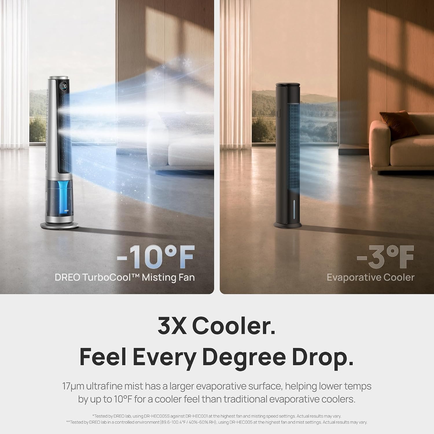 image:imageDREO TurboCool Misting Fan 765S Fans that Blow Cold Air 10F Cooling 34fts Fast Evaporative Air Cooler 6L Tank 20 dB Quiet DC Motor 90 Tower Fan with 12 Speeds 4 Modes for Home GreySilver