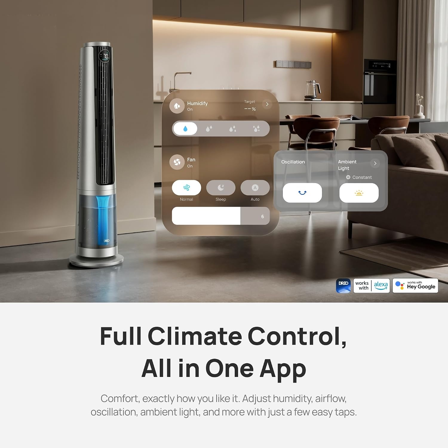image:imageDREO TurboCool Misting Fan 765S Fans that Blow Cold Air 10F Cooling 34fts Fast Evaporative Air Cooler 6L Tank 20 dB Quiet DC Motor 90 Tower Fan with 12 Speeds 4 Modes for Home GreySilver