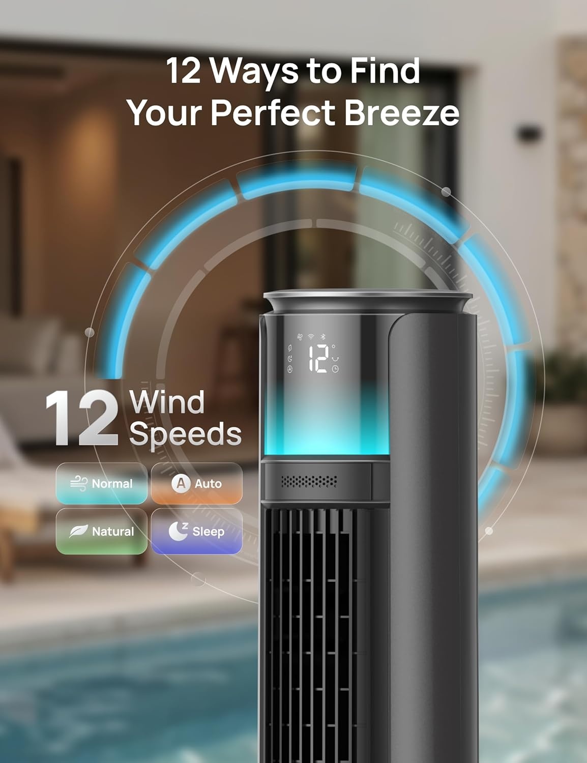 image:imageDREO TurboCool Outdoor Misting Fan 711AS 33 fts High Velocity 12 Speeds 4 Modes Smart Standing Floor Fan 150 Customizable Oscillating 20 dB Quiet DC Motor for Bedroom Weather ResistantGrey