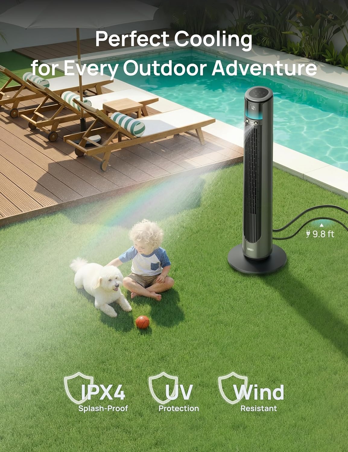 image:imageDREO TurboCool Outdoor Misting Fan 711AS 33 fts High Velocity 12 Speeds 4 Modes Smart Standing Floor Fan 150 Customizable Oscillating 20 dB Quiet DC Motor for Bedroom Weather ResistantCharcoal